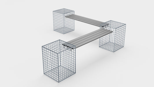 Garden bench 3 spiral gabions - 205 x 60 x 40 cm (L x H x D) MW 5 x 5 cm, with recycled cover in anthracite