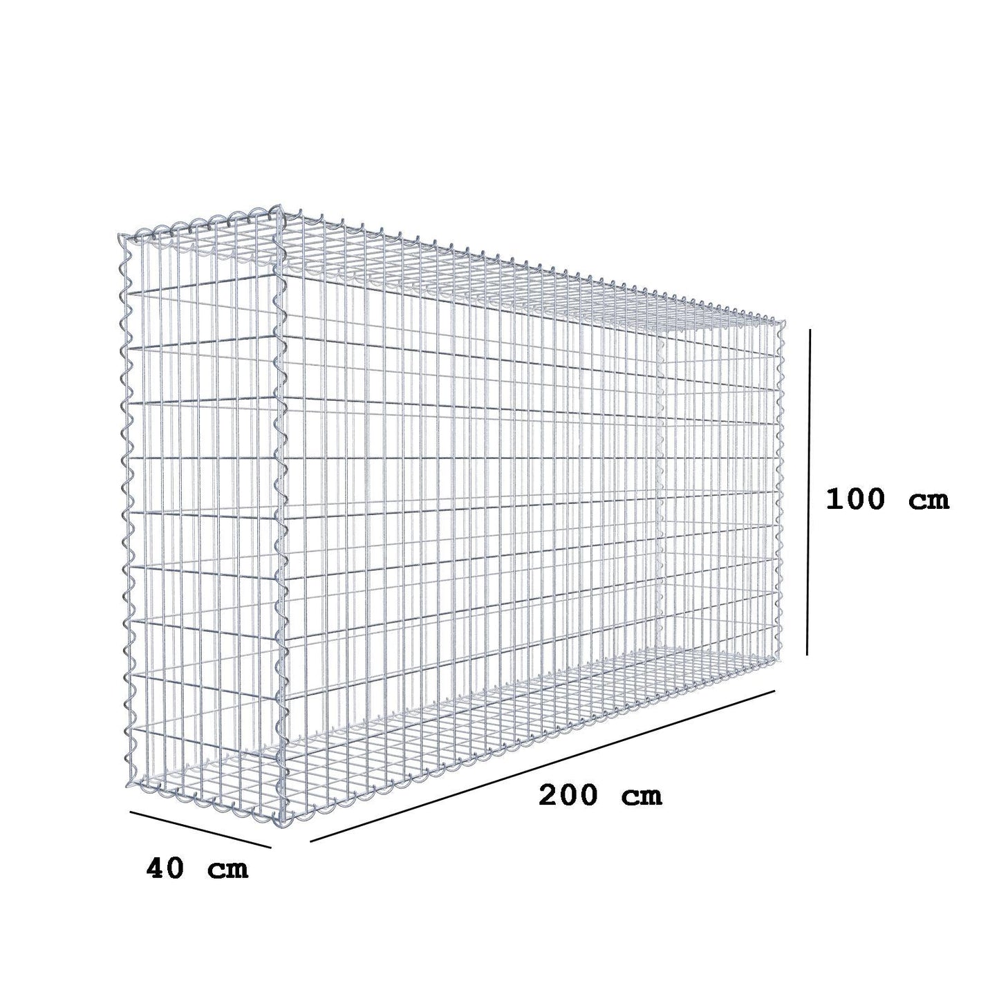 Schanskorf 200 cm x 100 cm x 40 cm (L x H x D), maaswijdte 5 cm x 10 cm, spiraalvormig