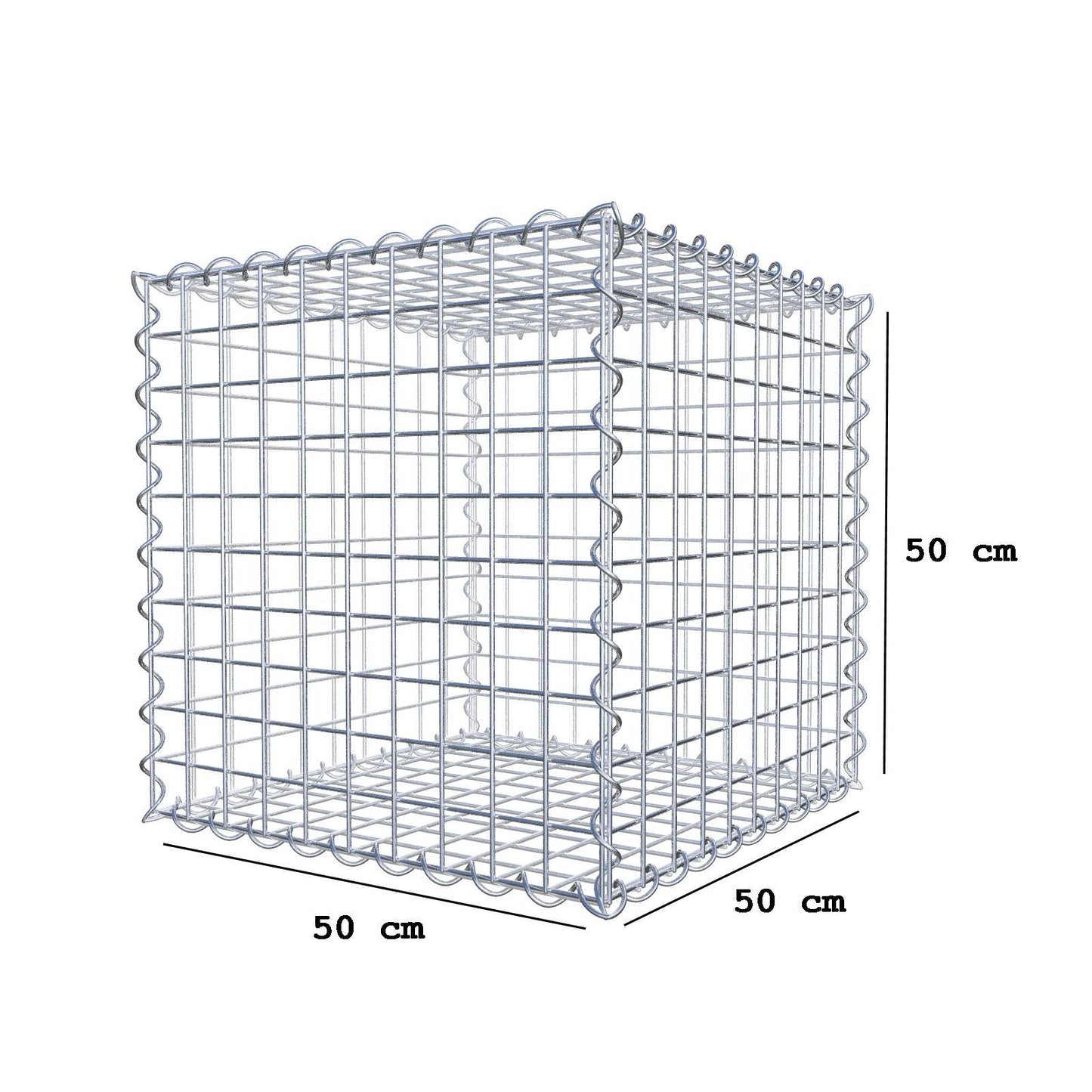Gabione 50 cm x 50 cm x 50 cm (L x H x T), Maschenweite 5 cm x 5 cm, Spirale