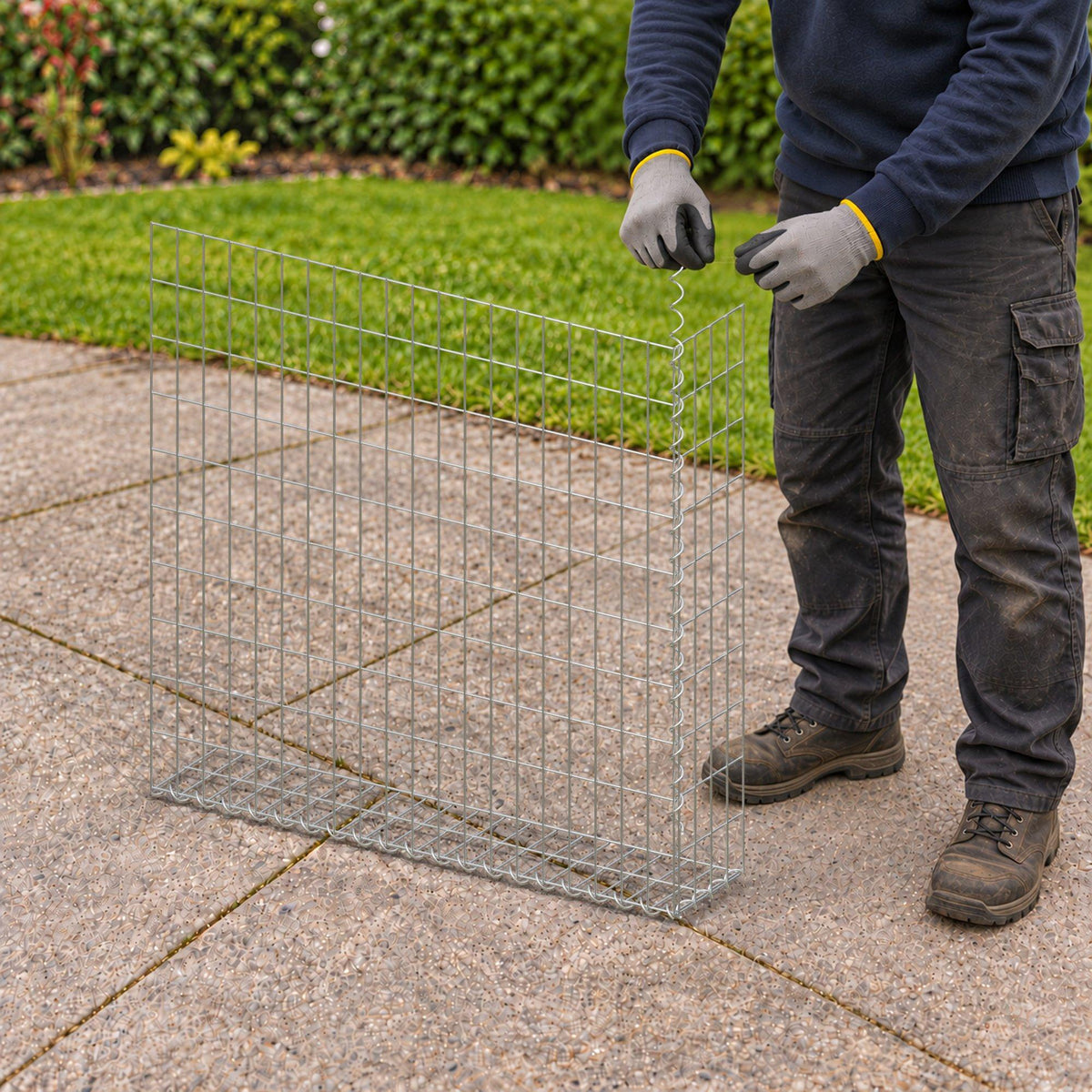 Gabion 100 cm x 100 cm x 20 cm (L x H x D), maskstorlek 5 cm x 10 cm, spiral