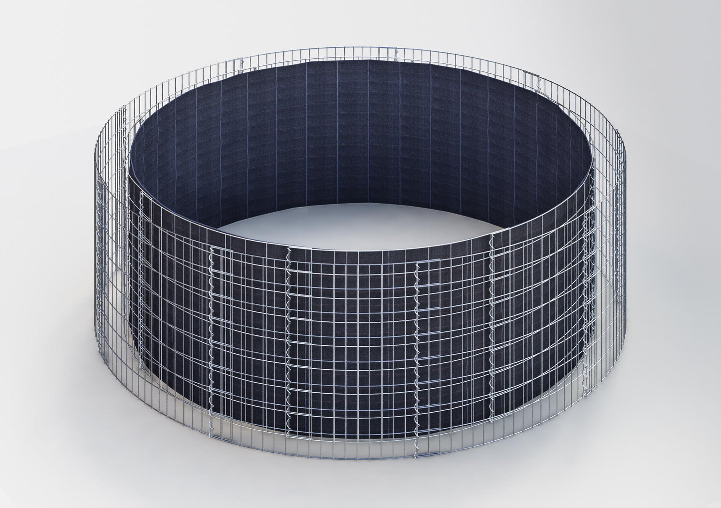 Rond verhoogd bed, buitendiameter 262 cm, hoogte 80 cm, maaswijdte 5 x 10 cm, wanddikte 15 cm