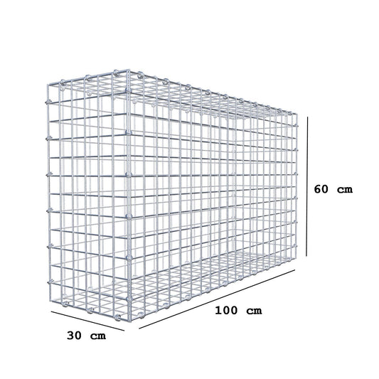 Gabion 100 cm x 60 cm x 30 cm (L x H x D), maskestørrelse 5 x 5 cm, spiralring