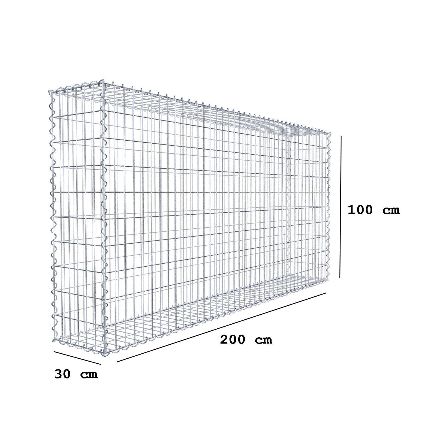 Gabion 200 cm x 100 cm x 30 cm (L x H x D), maskestørrelse 5 cm x 10 cm, spiral