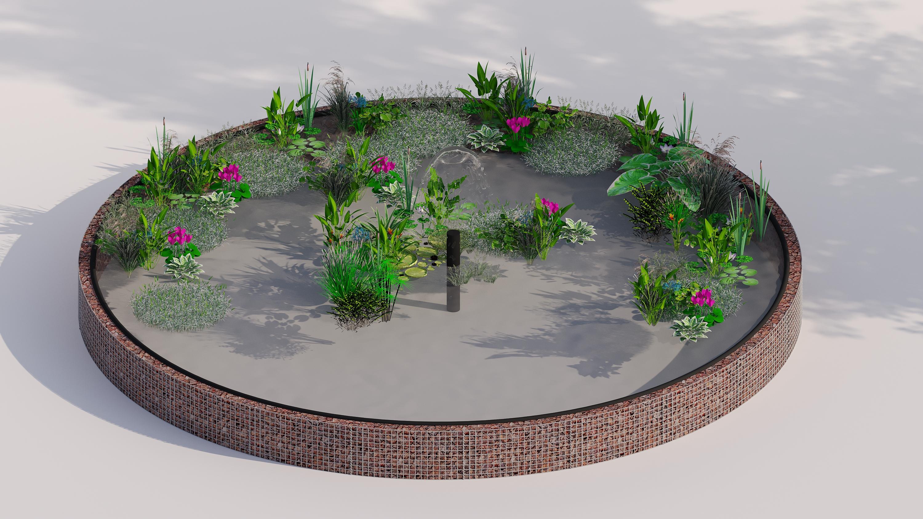 Gabion-dam, rund, ydre diameter 322 cm, højde 50 cm, maskestørrelse 5 x 5 cm, vægtykkelse 15 cm