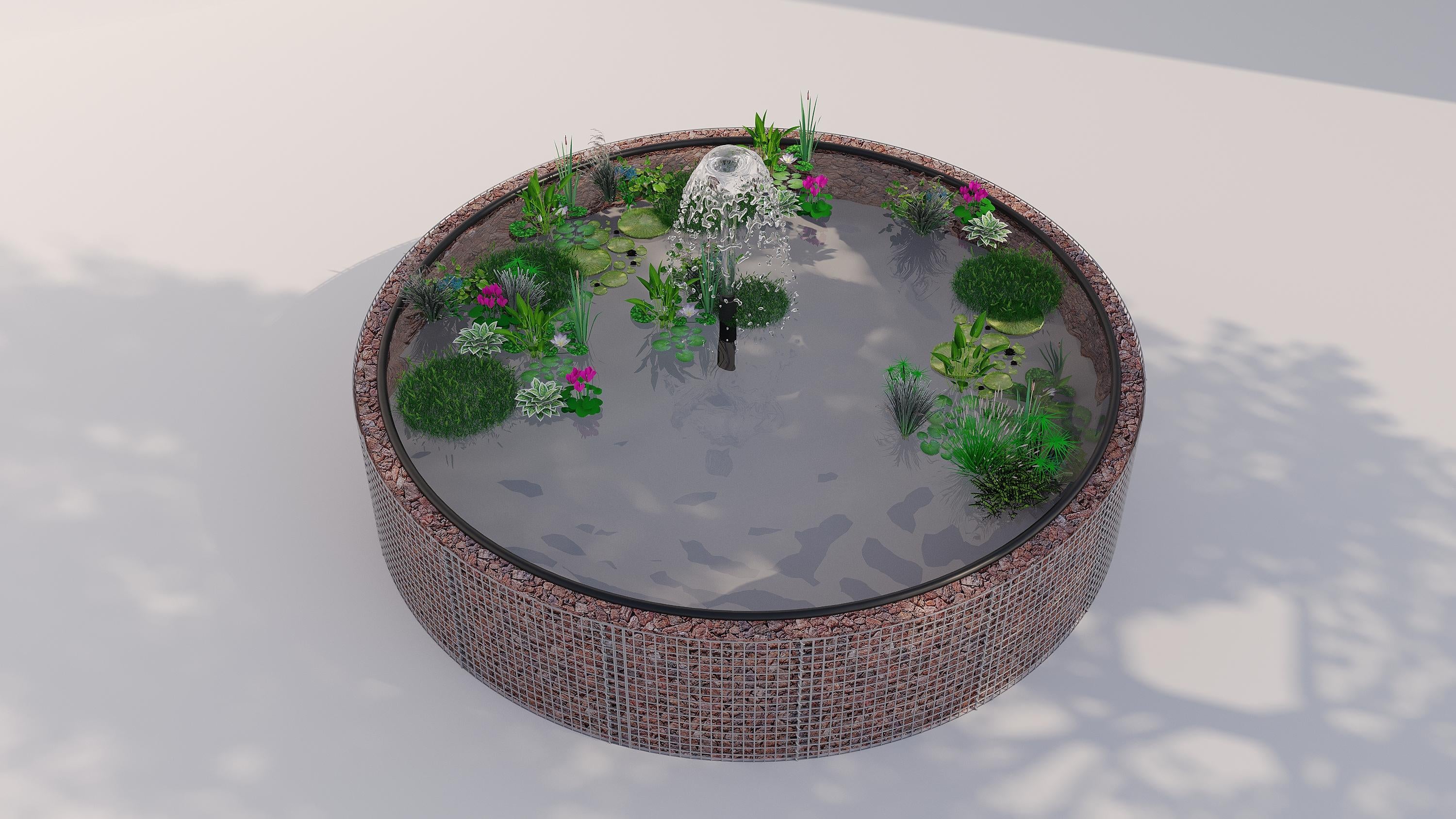 Schanskorf verhoogde vijver, rond, buitendiameter 202 cm, hoogte 80 cm, maaswijdte 5 x 5 cm, wanddikte 15 cm