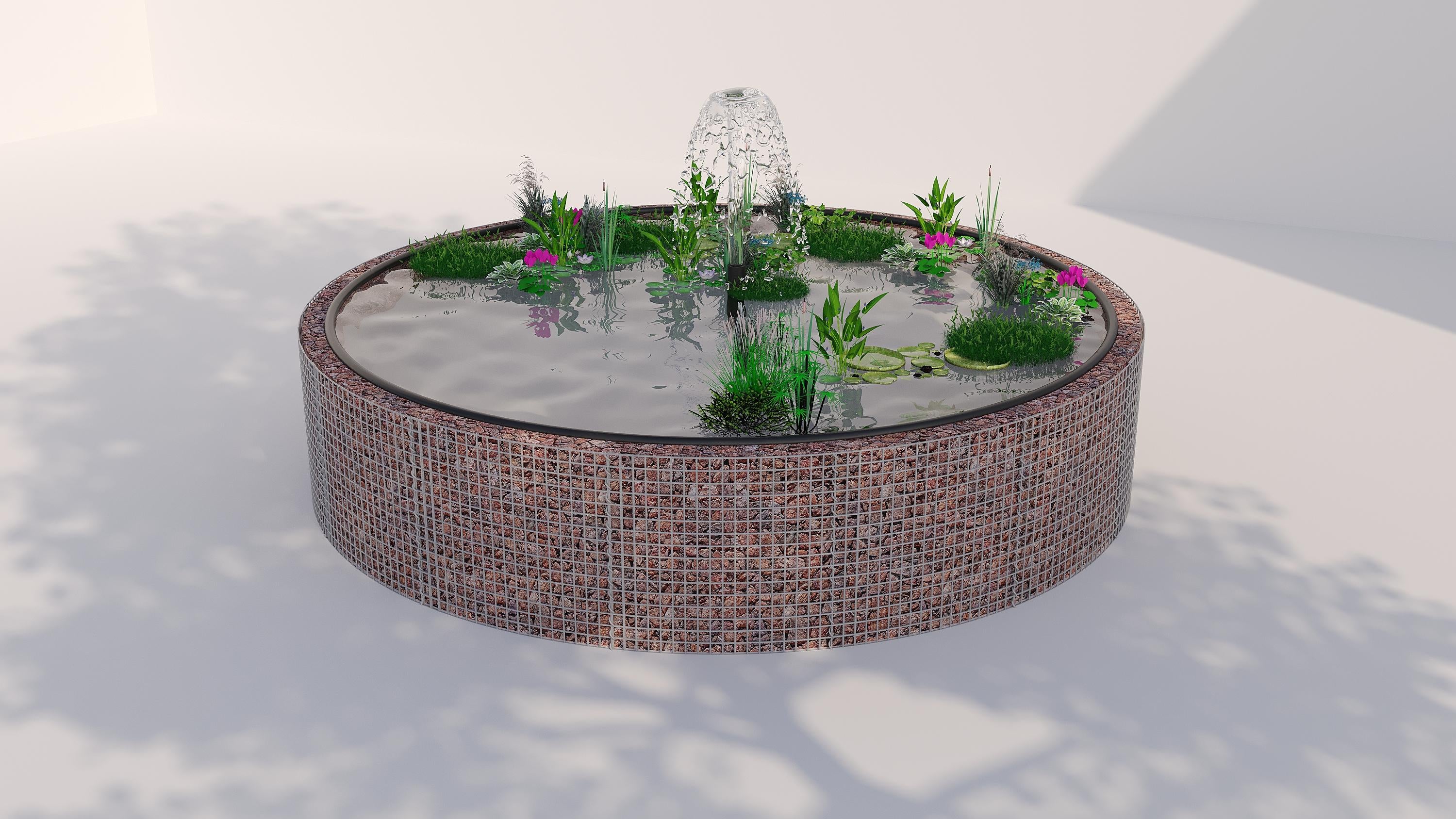 Schanskorf verhoogde vijver, rond, buitendiameter 202 cm, hoogte 80 cm, maaswijdte 5 x 5 cm, wanddikte 15 cm