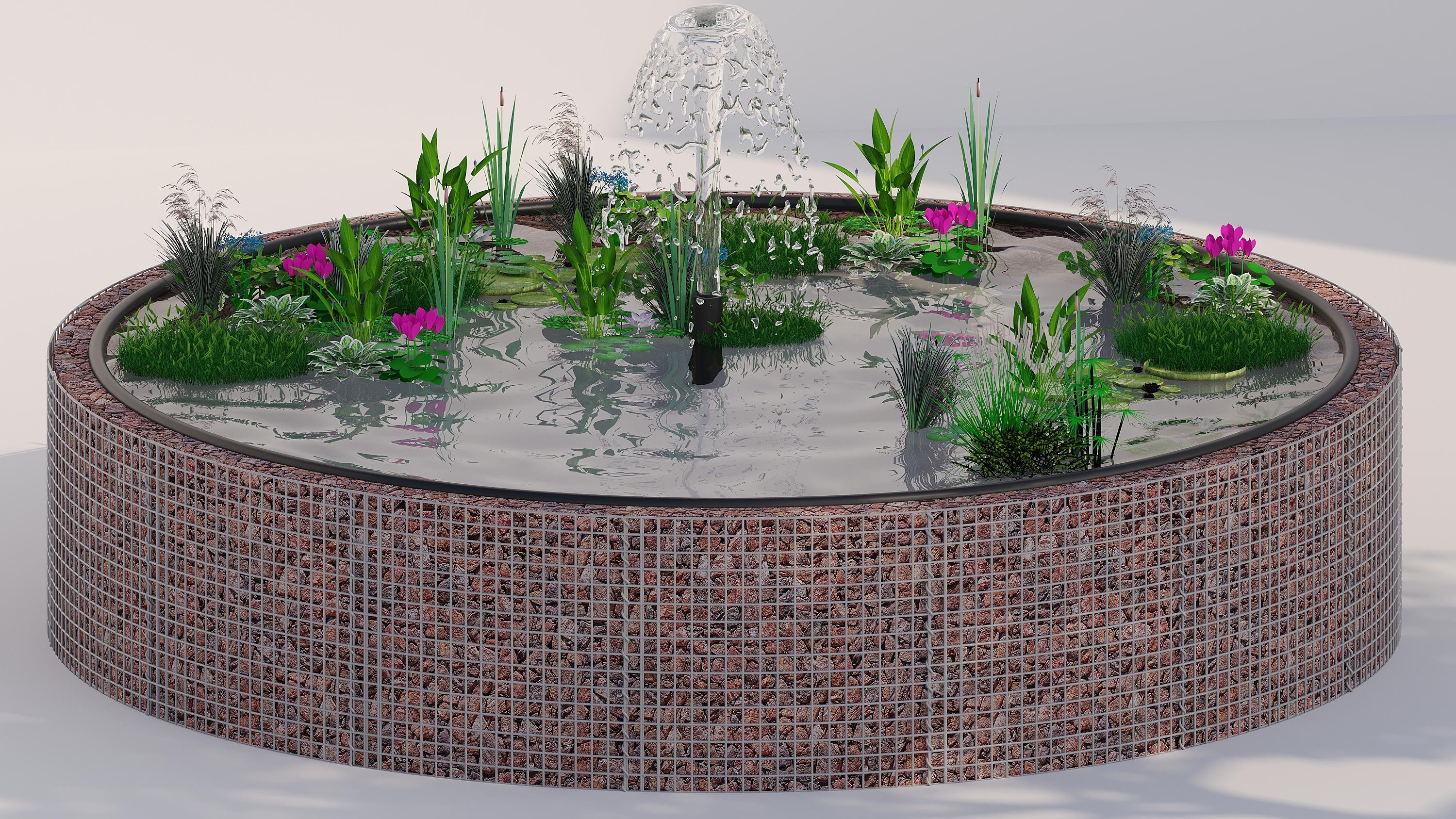 Schanskorf verhoogde vijver, rond, buitendiameter 202 cm, hoogte 80 cm, maaswijdte 5 x 5 cm, wanddikte 15 cm