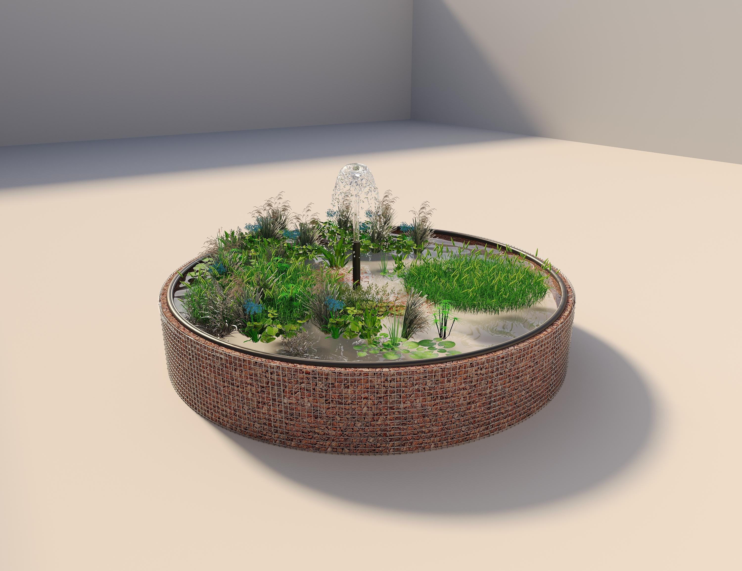 Gabion bassin surélevé rond, diamètre extérieur 502 cm, hauteur 80 cm, mailles 5 x 5 cm, épaisseur de paroi 15 cm