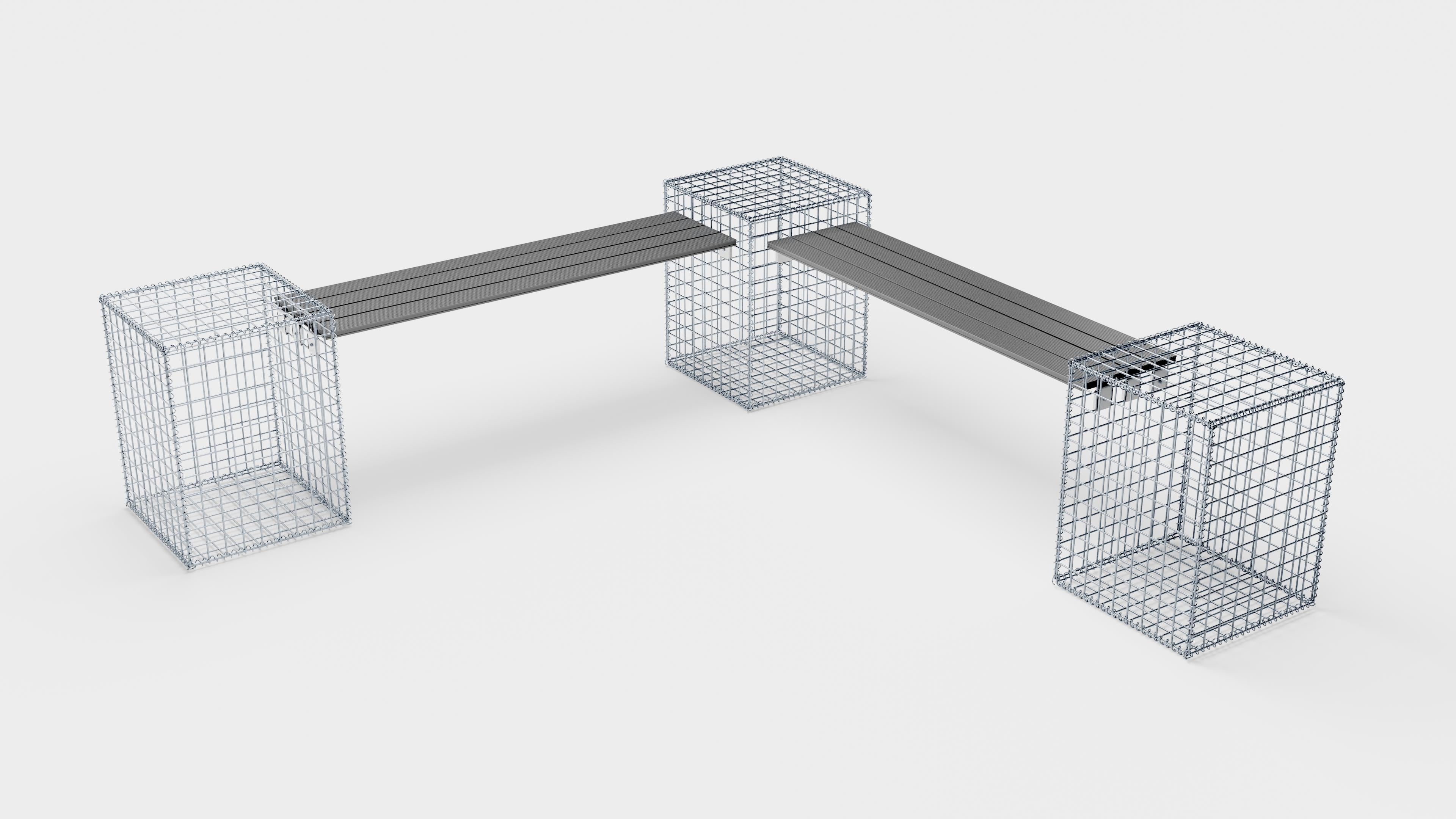 Tuinbank 3 spiraalvormige schanskorven - 205 x 60 x 40 cm (L x H x D) MW 5 x 5 cm, met gerecycled bovenblad in antraciet