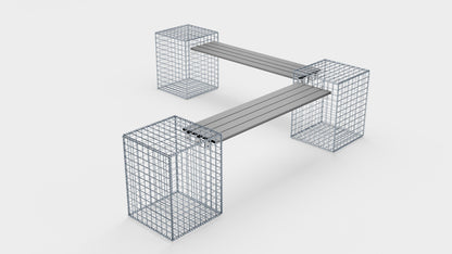 Gartenbank 3 Spiralgabionen - 205 x 60 x 40 cm (L x H x T) MW 5 x 5 cm,  mit Recyclingauflage in anthrazit