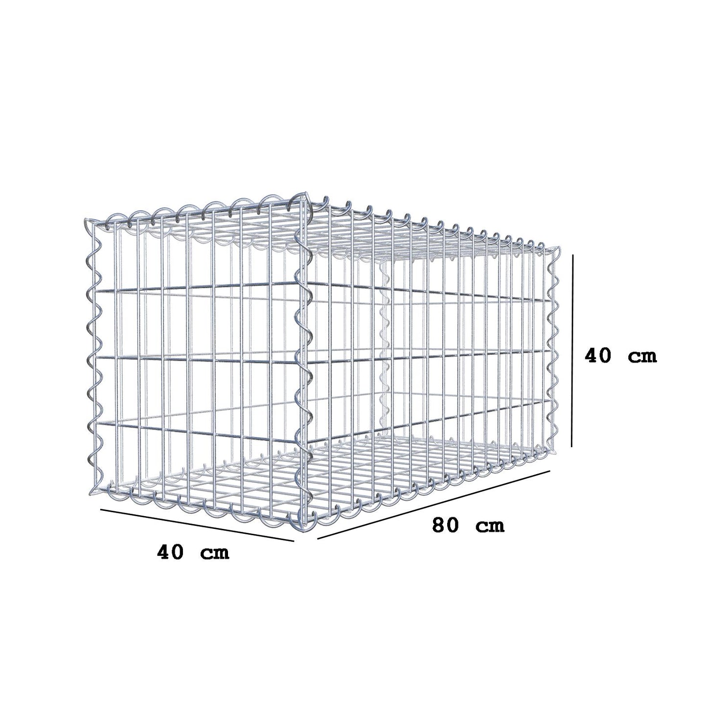 Gabion 80 cm x 40 cm x 40 cm (L x H x D), maskestørrelse 5 cm x 10 cm, spiral