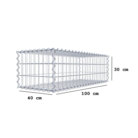 Gabion 100 cm x 30 cm x 40 cm (L x H x D), maskestørrelse 5 cm x 10 cm, spiral
