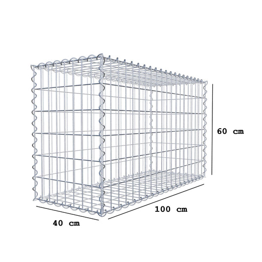 Gabion 100 cm x 60 cm x 40 cm (L x H x D), maskestørrelse 5 cm x 10 cm, spiral