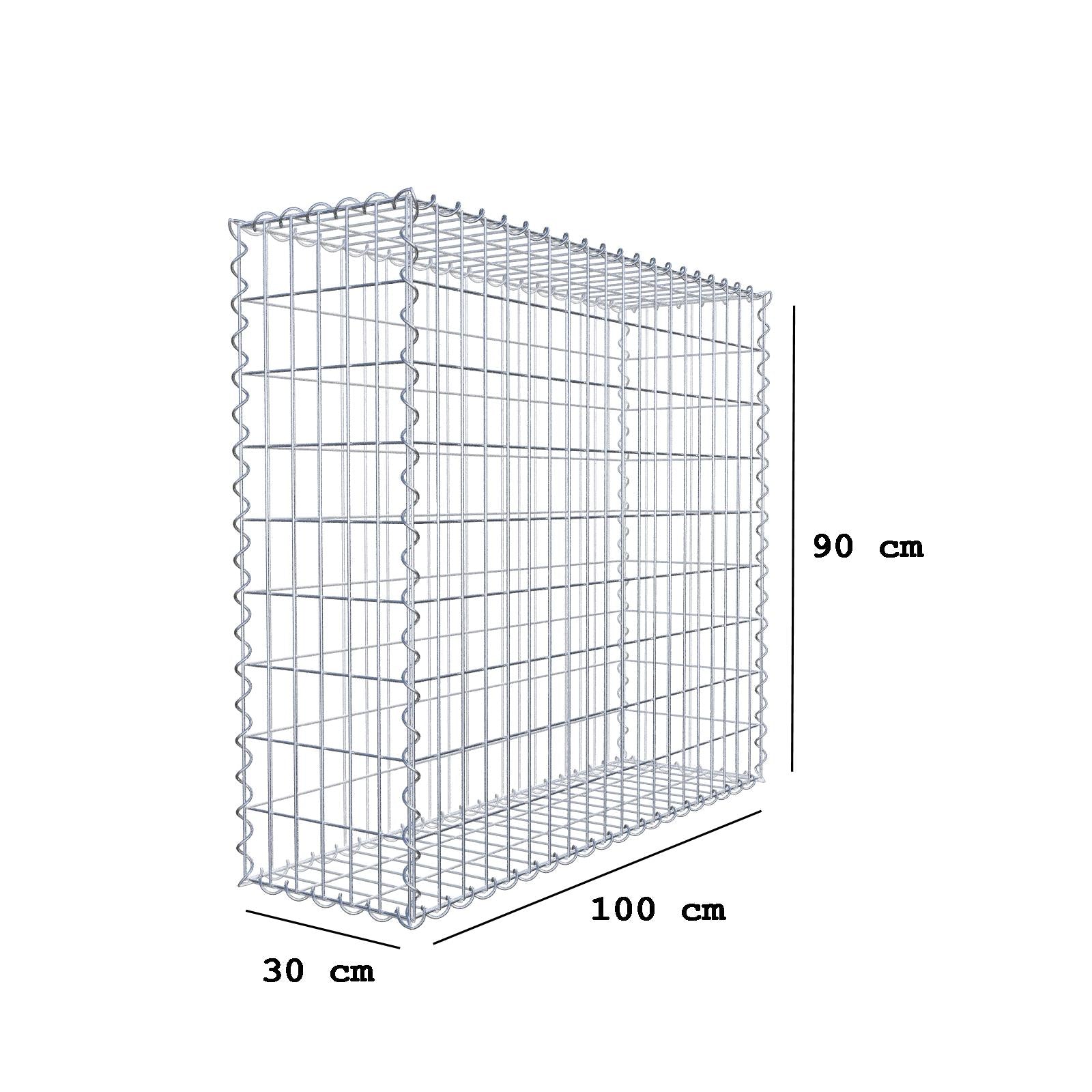 Gabion 100 cm x 90 cm x 30 cm (L x H x D), mesh size 5 cm x 10 cm, spiral