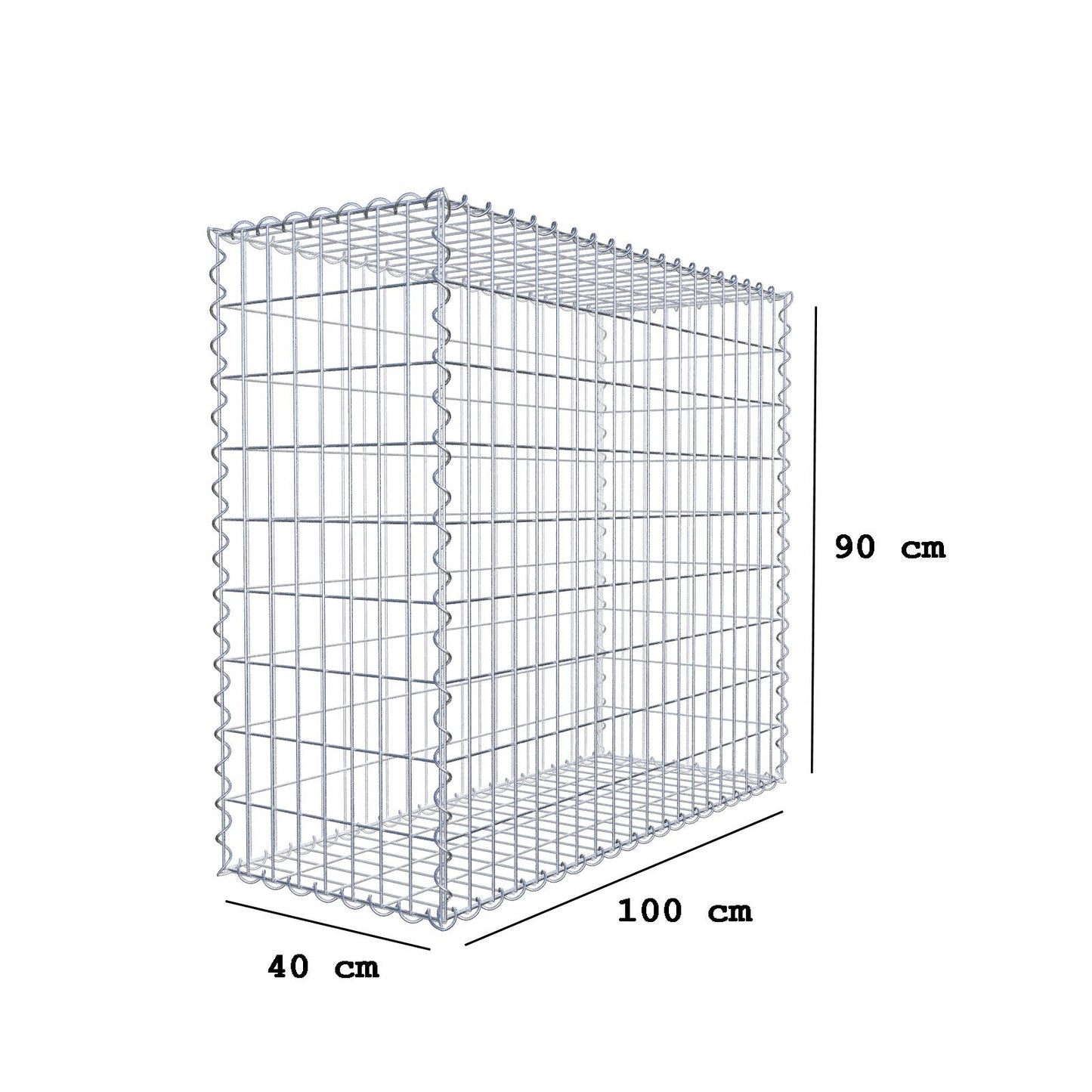 Gabion 100 cm x 90 cm x 40 cm (L x H x D), maskstorlek 5 cm x 10 cm, spiral
