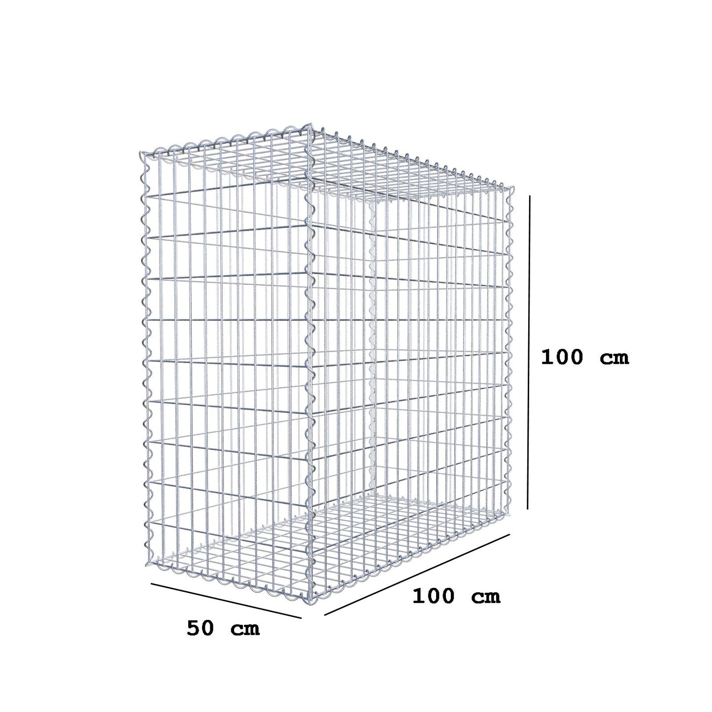 Gabion 100 cm x 100 cm x 50 cm (L x H x D), mesh size 5 cm x 10 cm, spiral