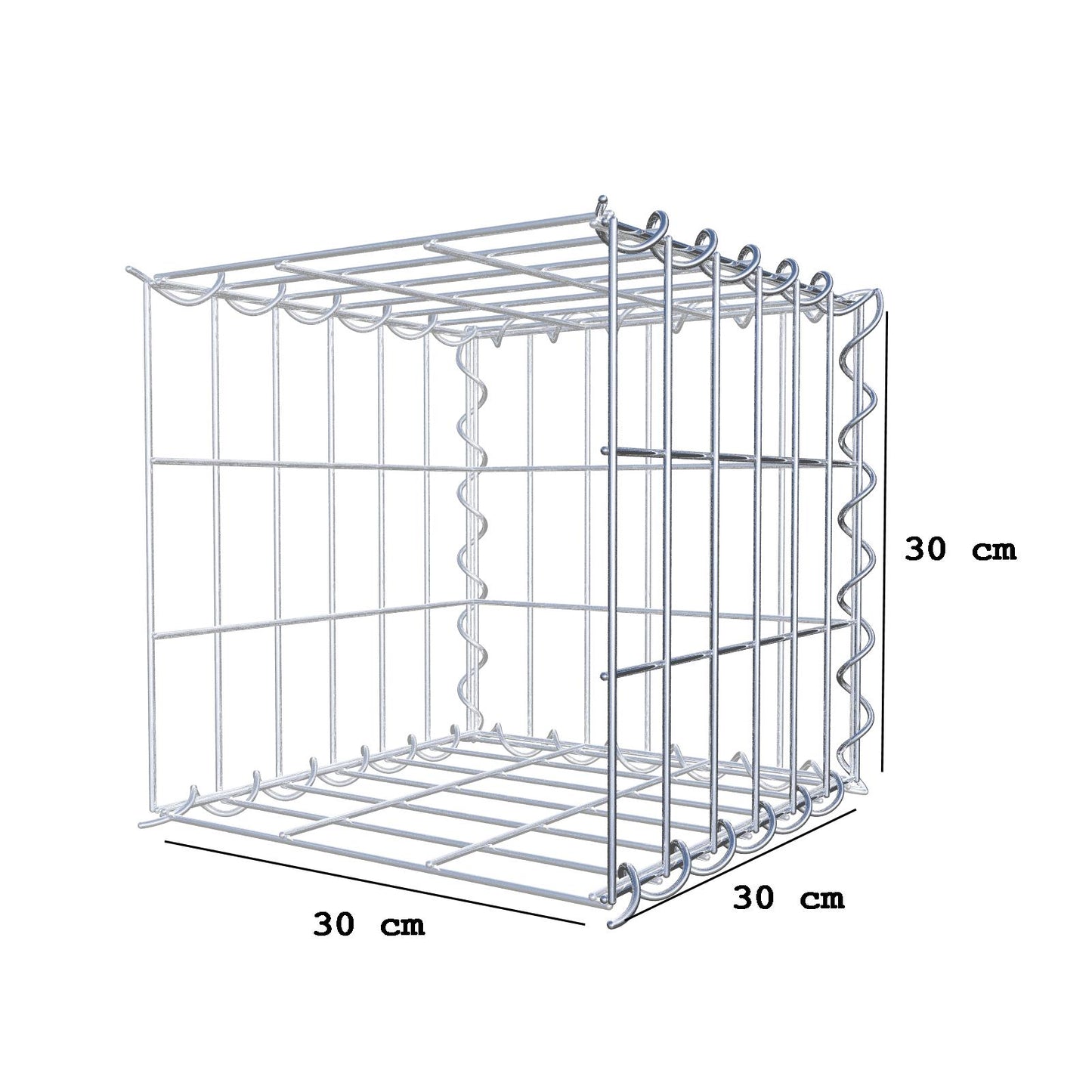 Gabião tipo 2 30 cm x 30 cm x 30 cm (C x A x P), malhagem 5 cm x 10 cm, espiral