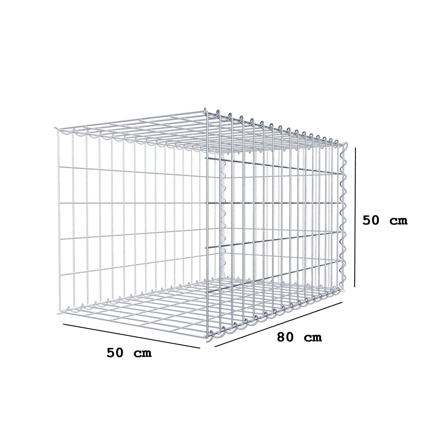 Gabião tipo 2 80 cm x 50 cm x 50 cm (C x A x P), malhagem 5 cm x 10 cm, espiral