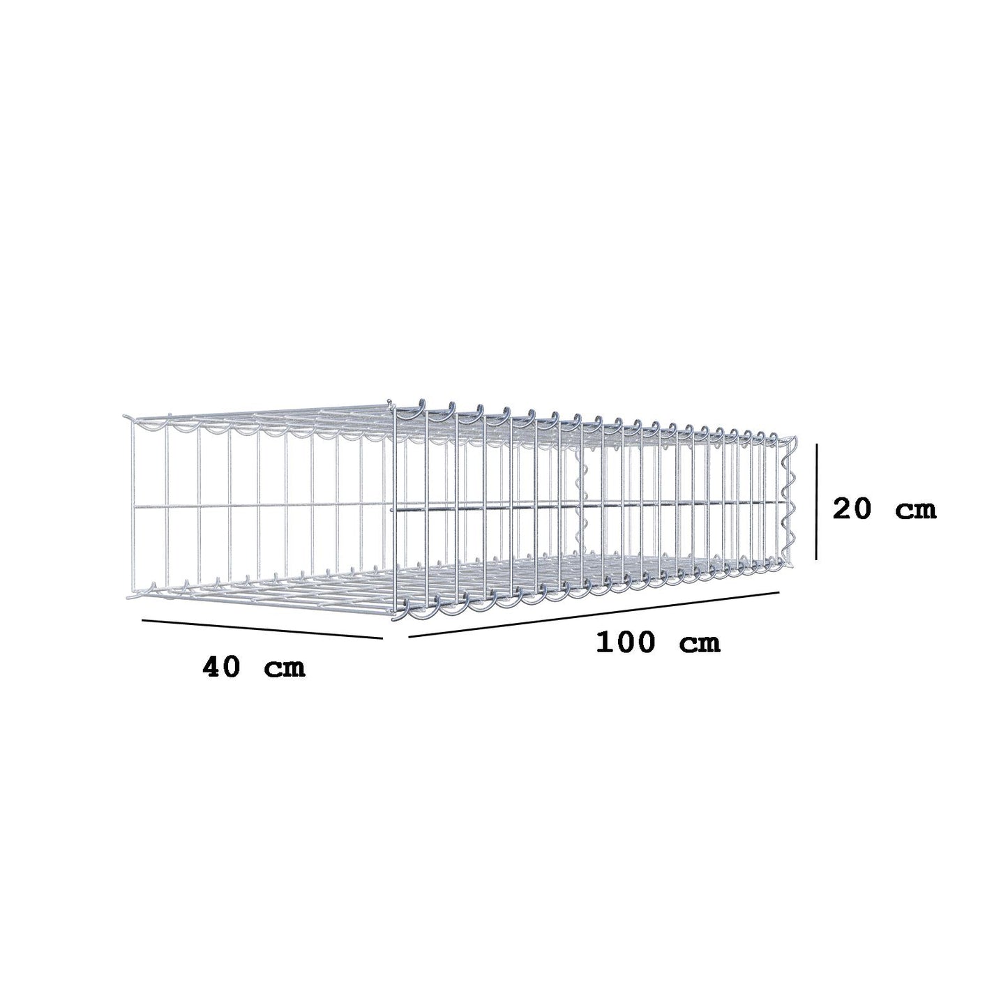 Extra gabion typ 2 100 cm x 20 cm x 40 cm (L x H x D), maskstorlek 5 cm x 10 cm, spiral