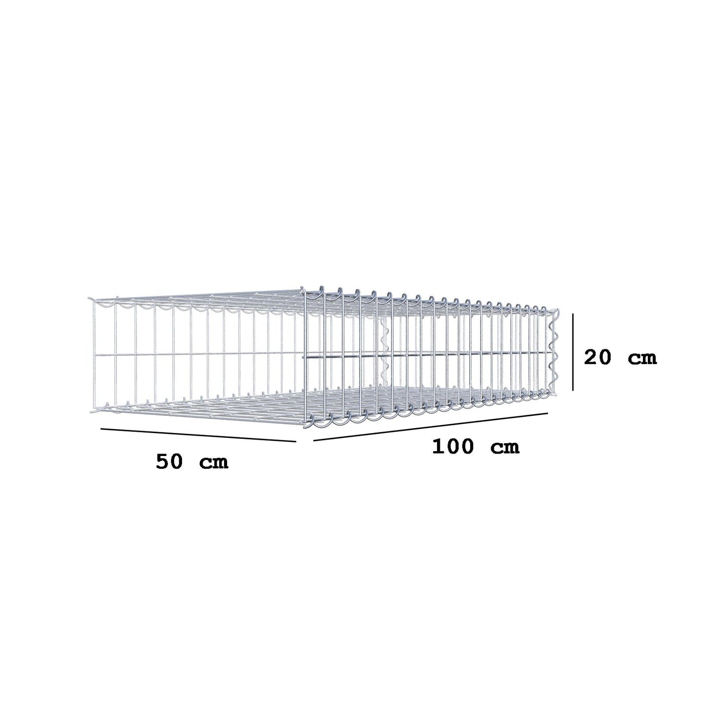 Påväxt gabion typ 2 100 cm x 20 cm x 50 cm (L x H x D), maskstorlek 5 cm x 10 cm, spiral