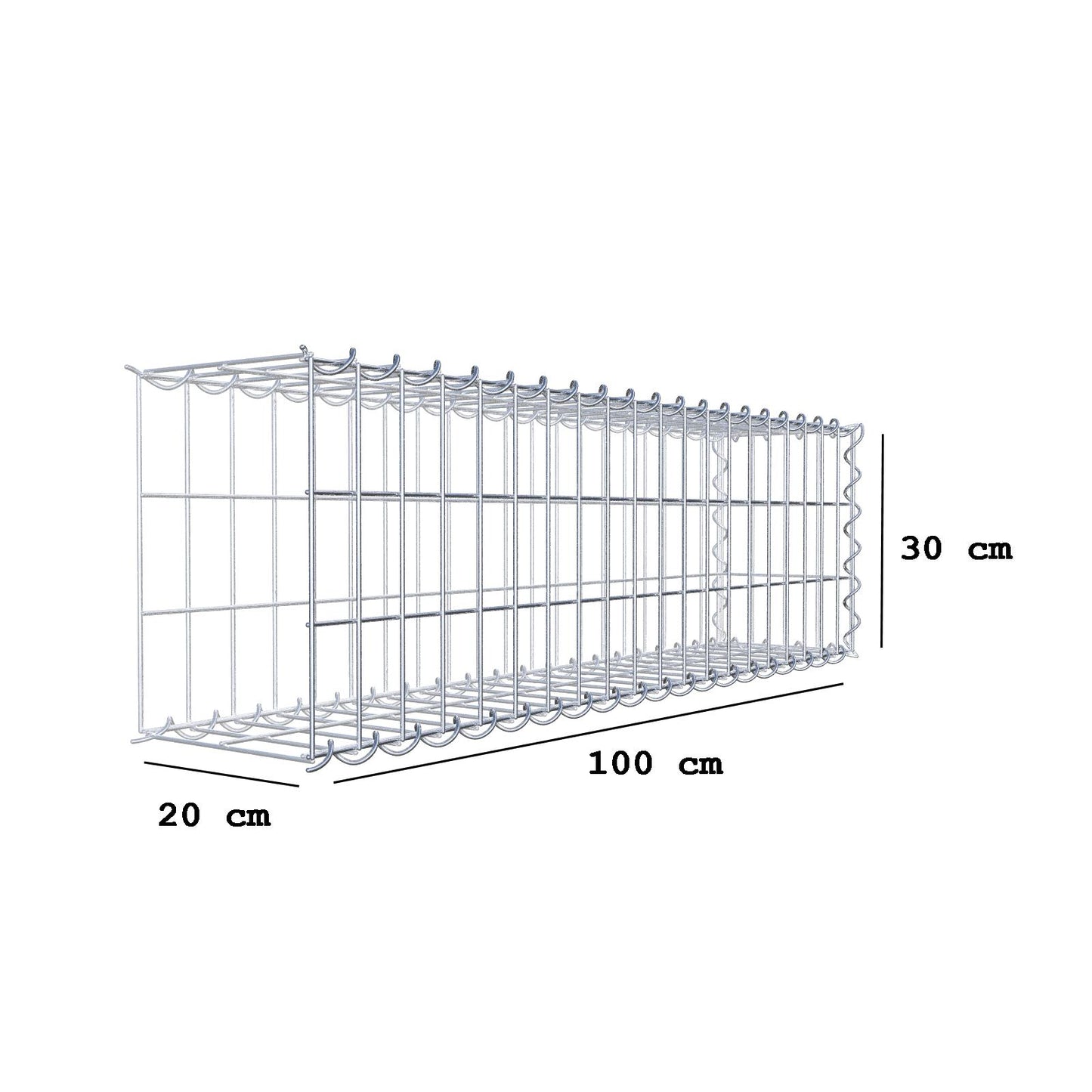 Gabião tipo 2 100 cm x 30 cm x 20 cm (C x A x P), malhagem 5 cm x 10 cm, espiral