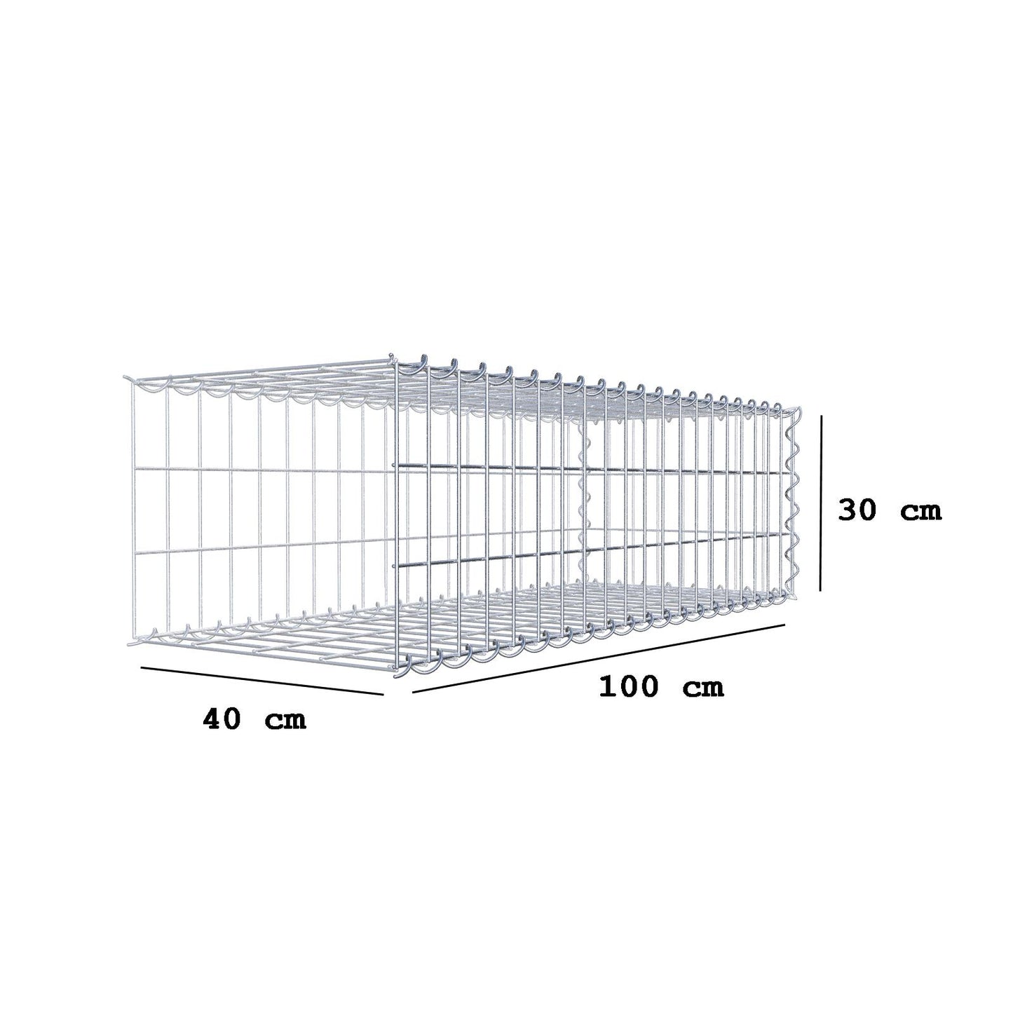 Opvokset gabion type 2 100 cm x 30 cm x 40 cm (L x H x D), maskestørrelse 5 cm x 10 cm, spiral
