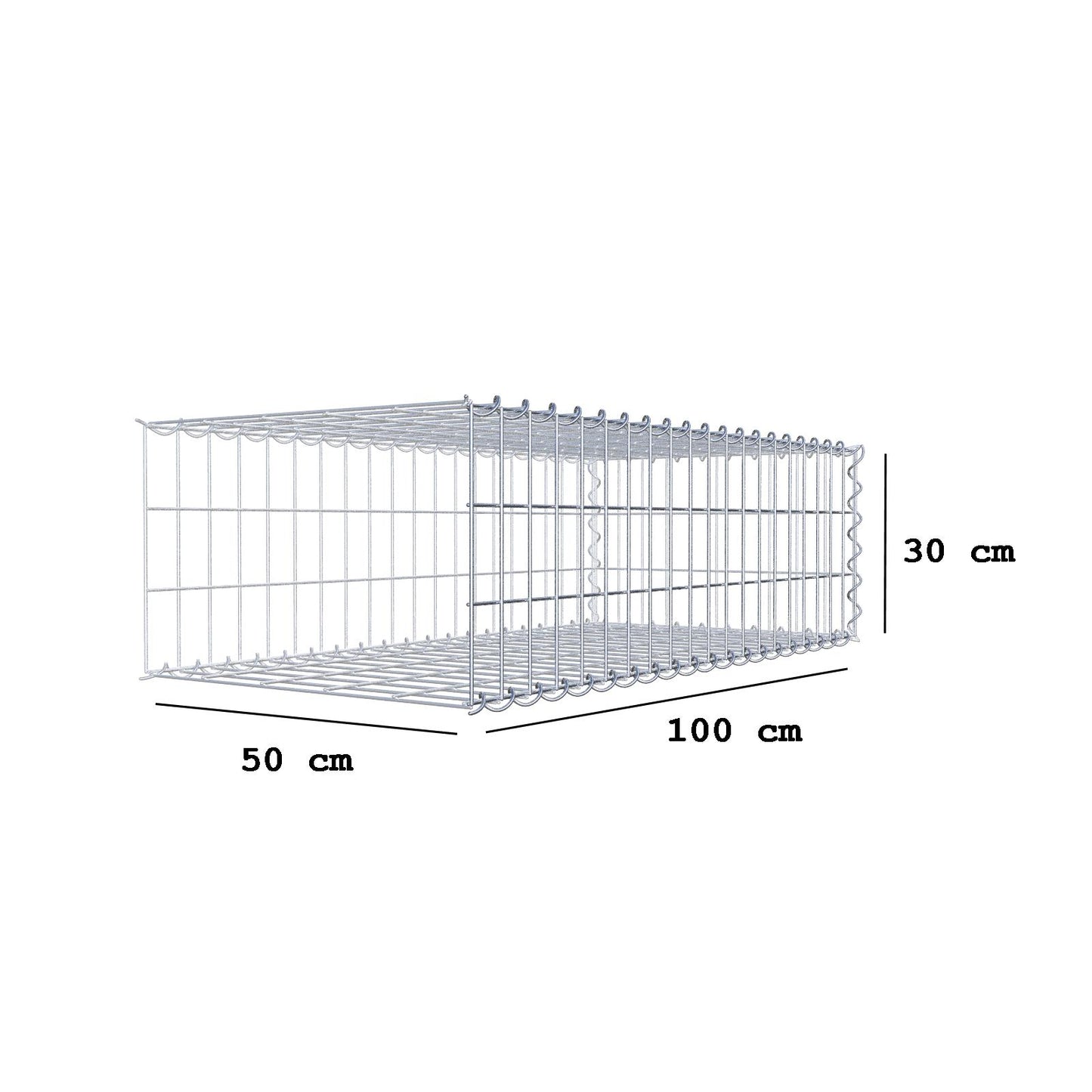 Gabbione aggiuntivo tipo 2 100 cm x 30 cm x 50 cm (L x A x P), maglia 5 cm x 10 cm, spirale
