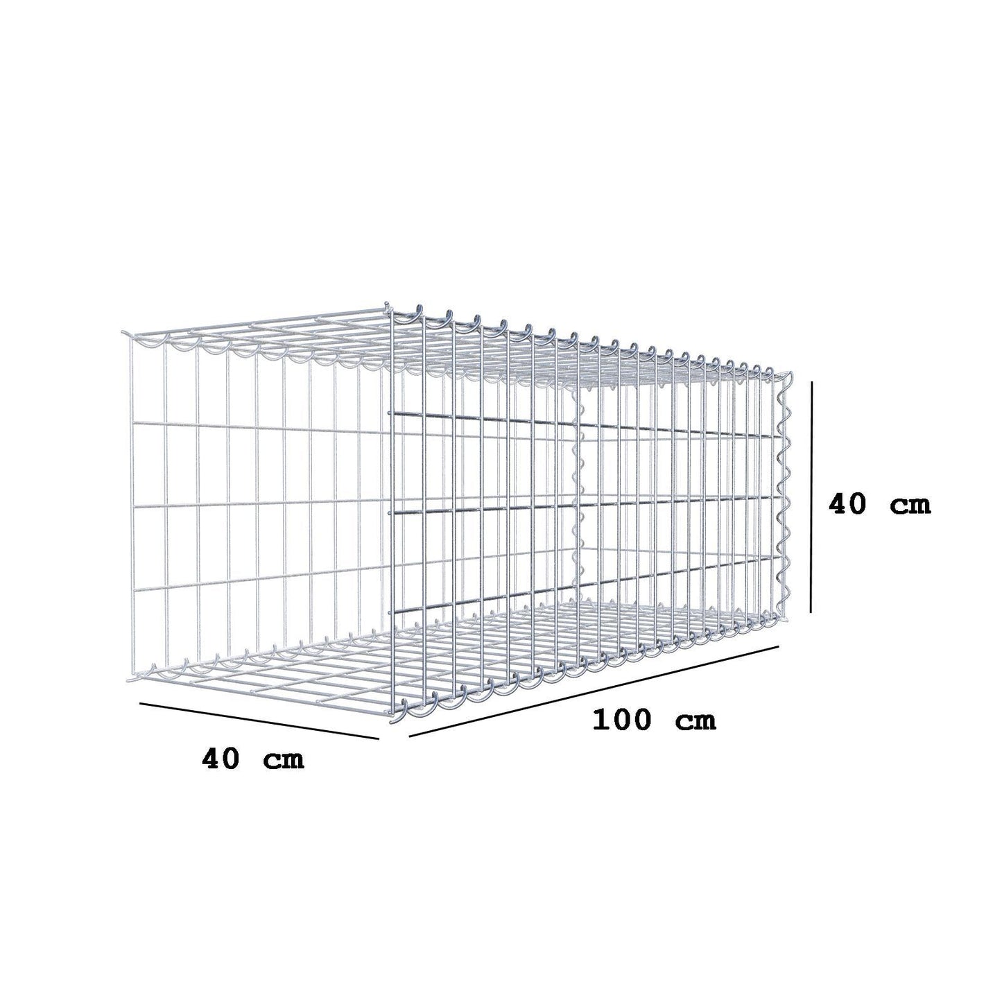 Gabião tipo 2 100 cm x 40 cm x 40 cm (C x A x P), malhagem 5 cm x 10 cm, espiral