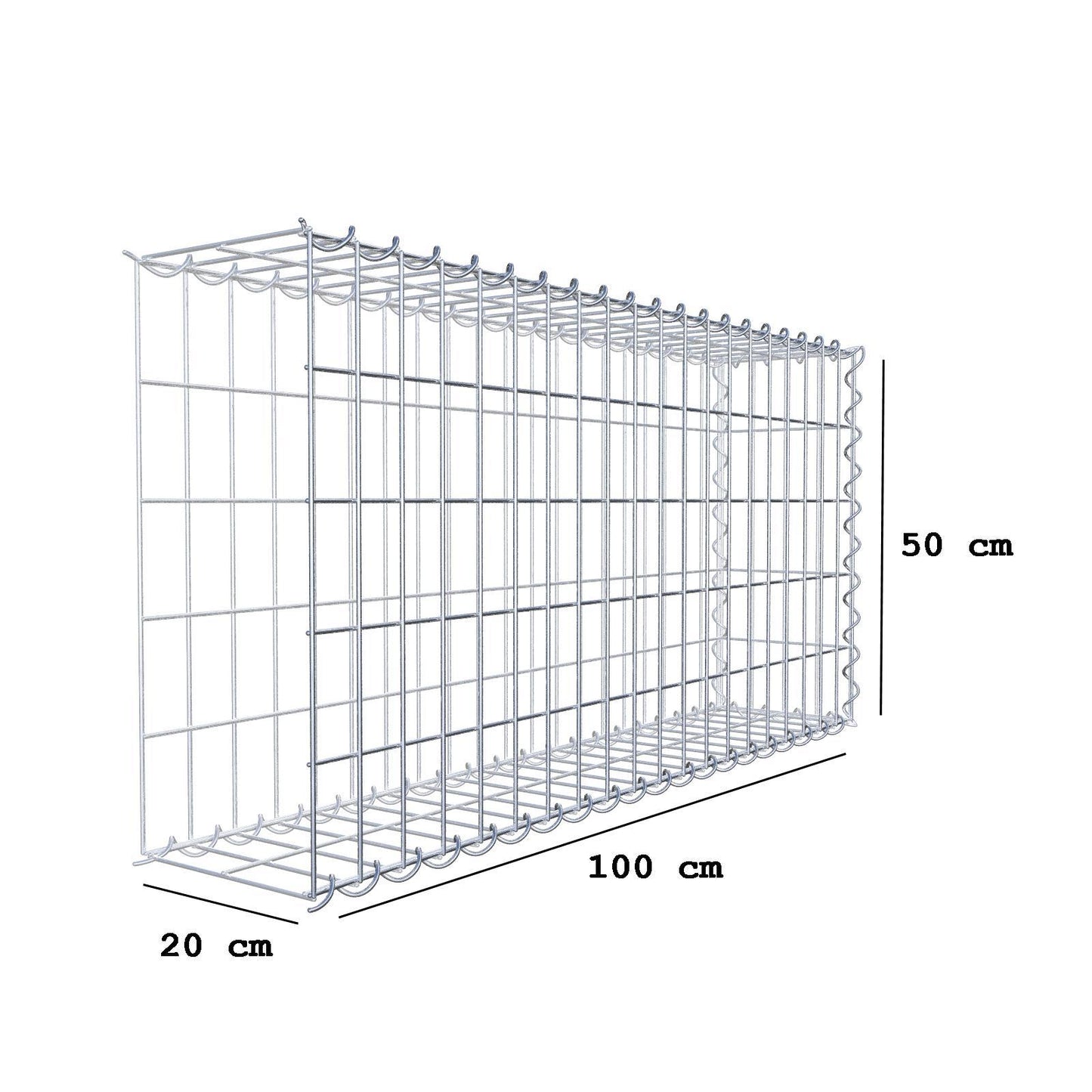 Extra gabion typ 2 100 cm x 50 cm x 20 cm (L x H x D), maskstorlek 5 cm x 10 cm, spiral