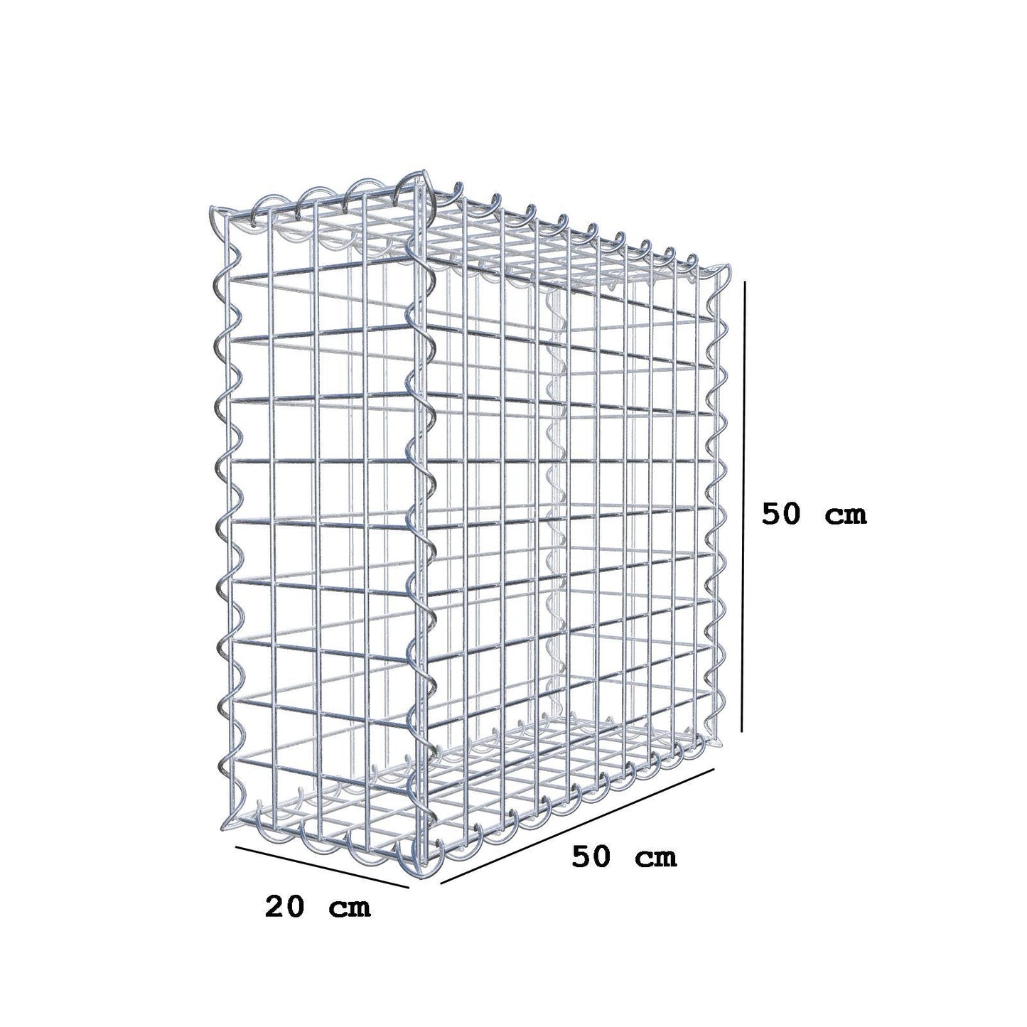 Gabion 50 cm x 50 cm x 20 cm (L x H x P), mailles 5 cm x 5 cm, spirale