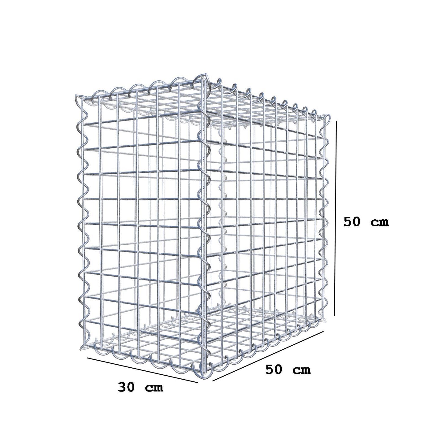 Gabion 50 cm x 50 cm x 30 cm (L x H x D), maskestørrelse 5 cm x 5 cm, spiral