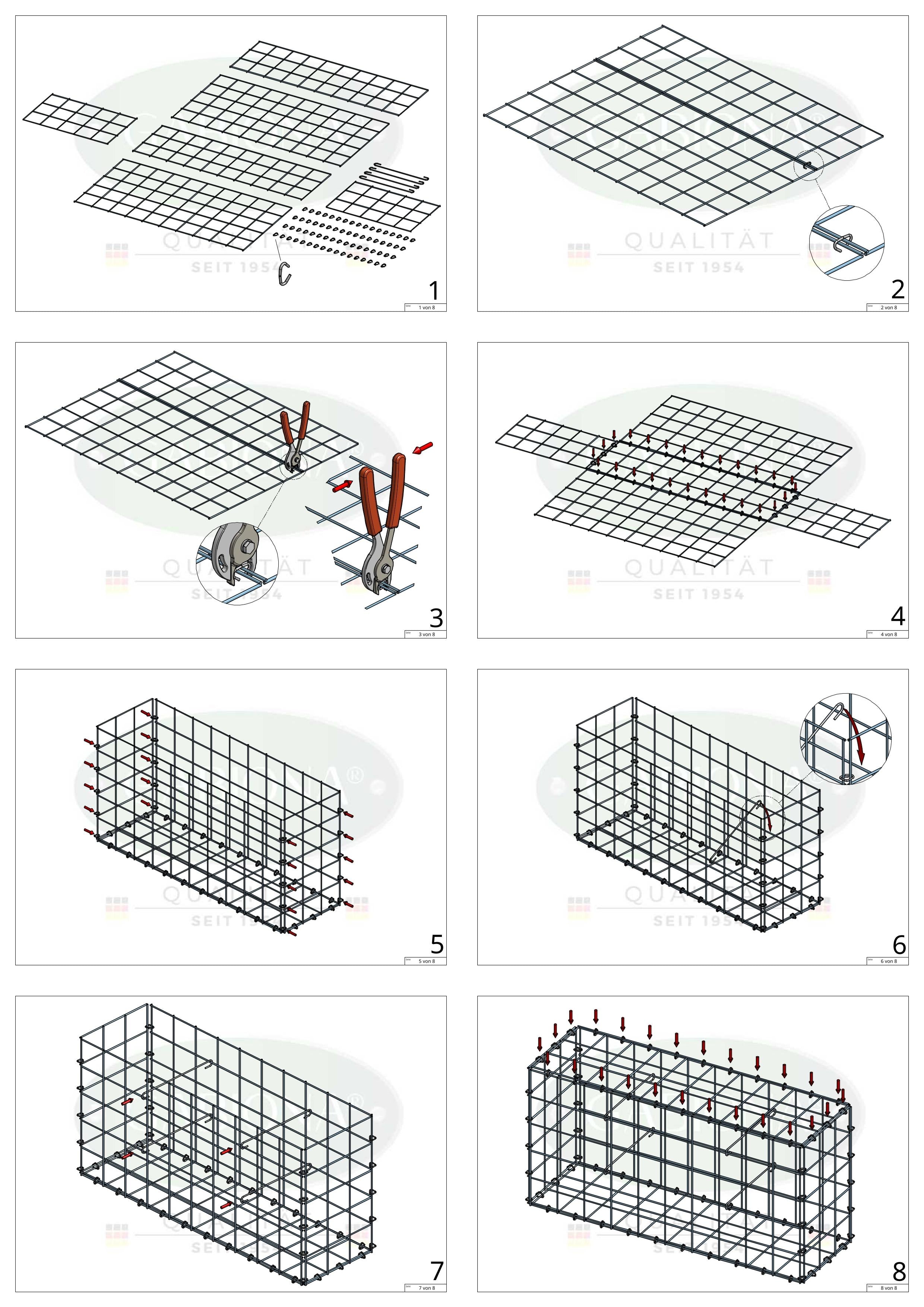 Gabion 50 cm x 50 cm x 30 cm (L x H x D), maskstorlek 10 cm x 10 cm, C-ring