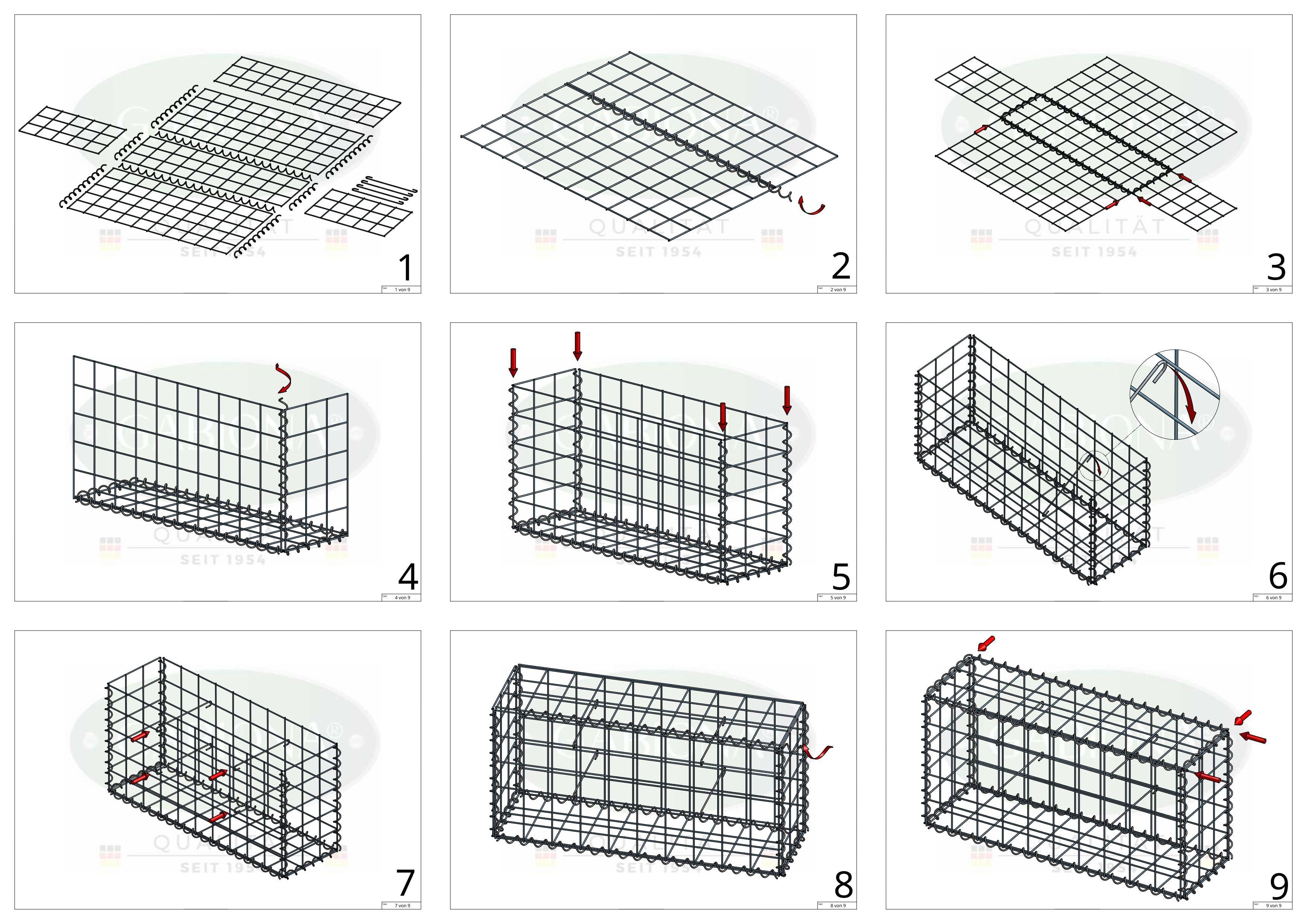 Schanskorf 200 cm x 100 cm x 40 cm (L x H x D), maaswijdte 10 cm x 10 cm, spiraalvormig