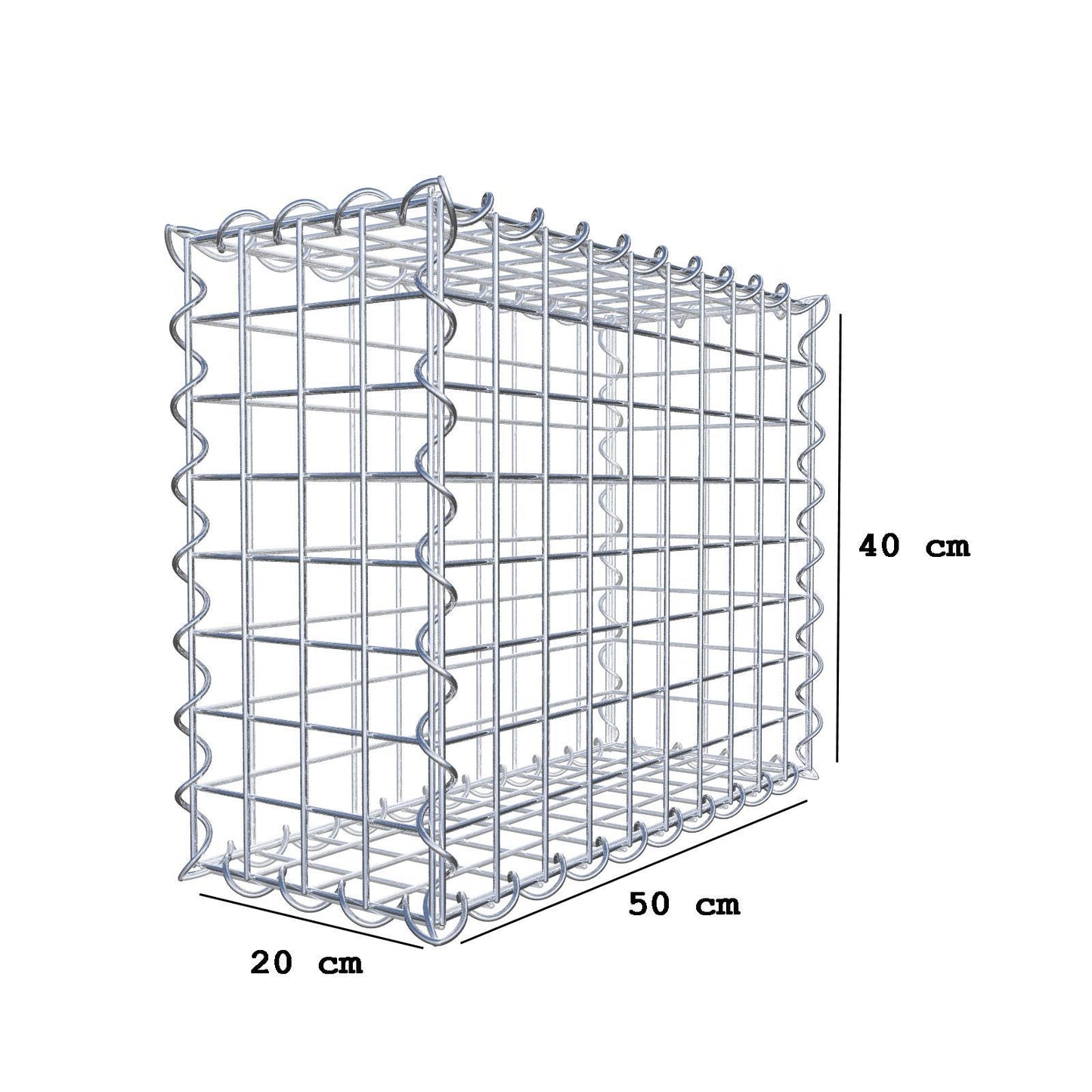 Gabion 50 cm x 40 cm x 20 cm (L x H x D), mesh size 5 cm x 5 cm, spiral