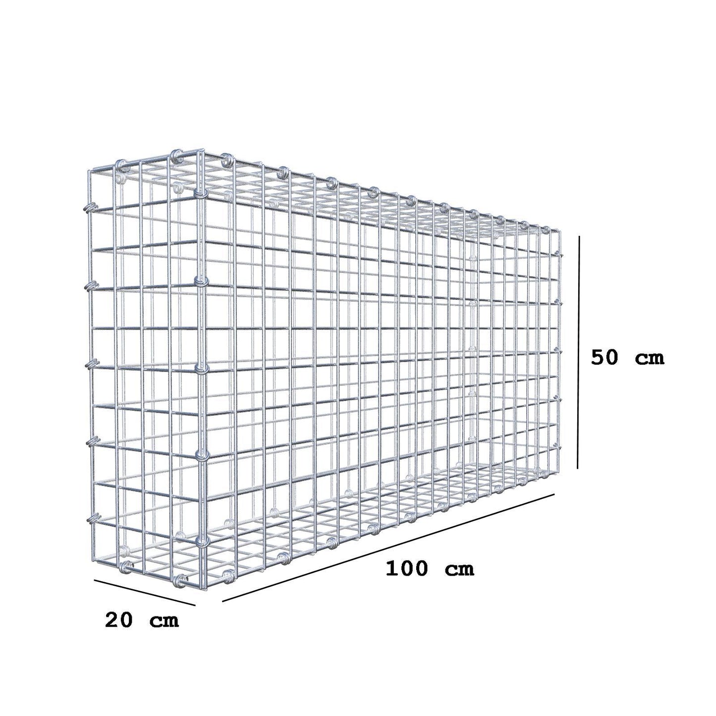 Gabion 100 cm x 50 cm x 20 cm (L x H x P), mailles 5 x 5 cm, anneau en spirale