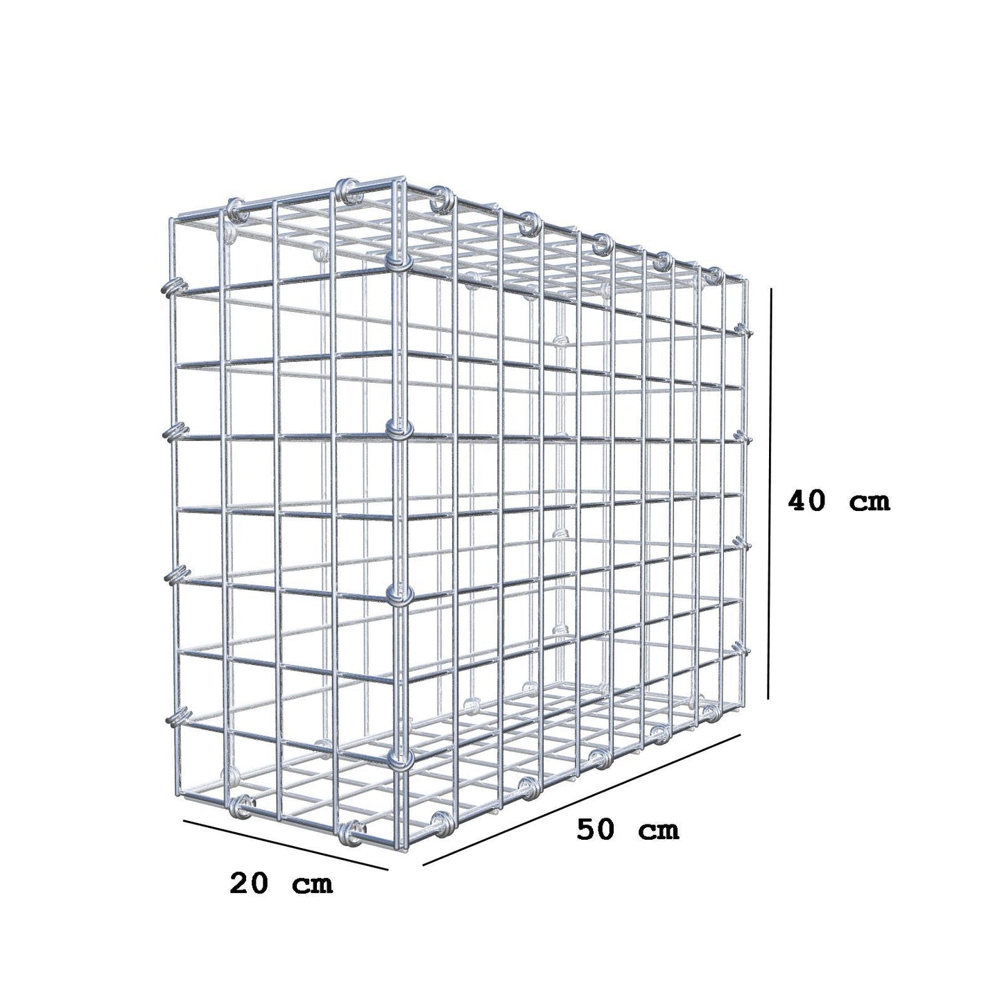 Gabion 50 cm x 40 cm x 20 cm (L x H x D), maskstorlek 5 x 5 cm, spiralring