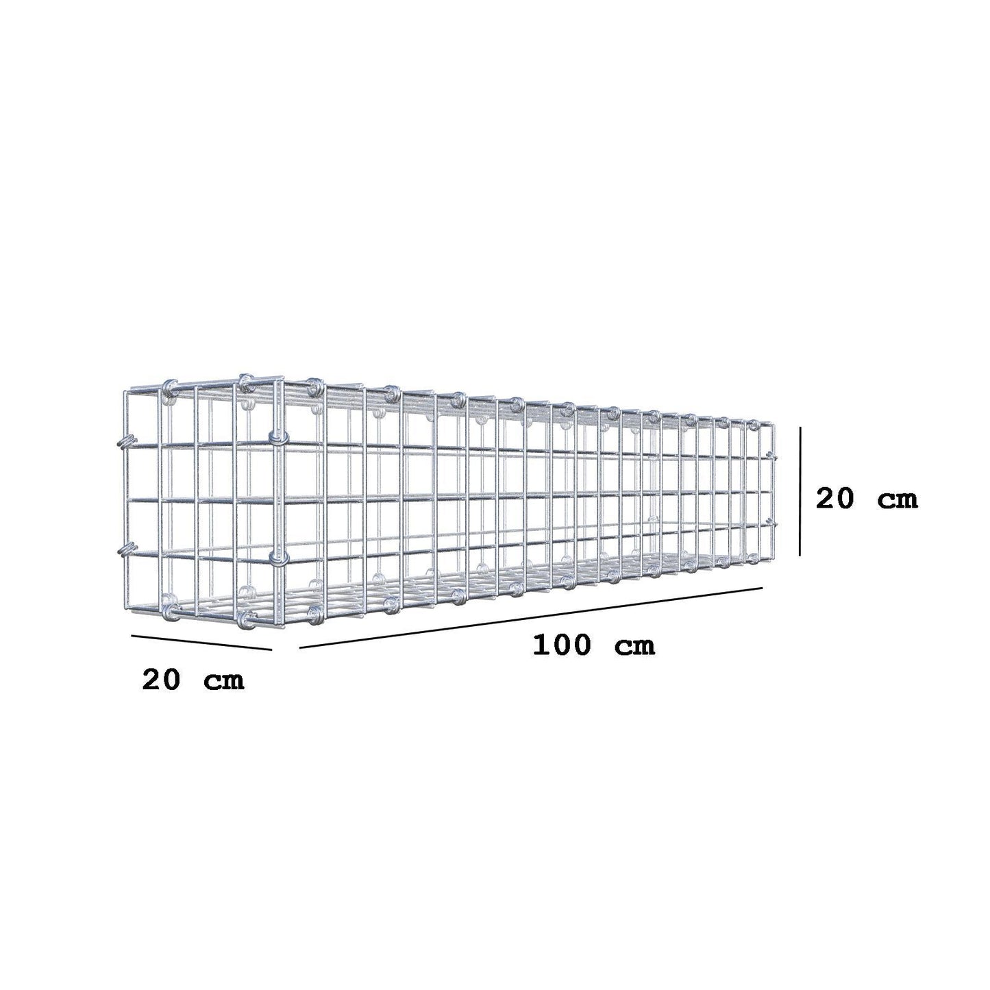 Gabion 100 cm x 20 cm x 20 cm (L x H x P), mailles 5 x 5 cm, anneau en spirale
