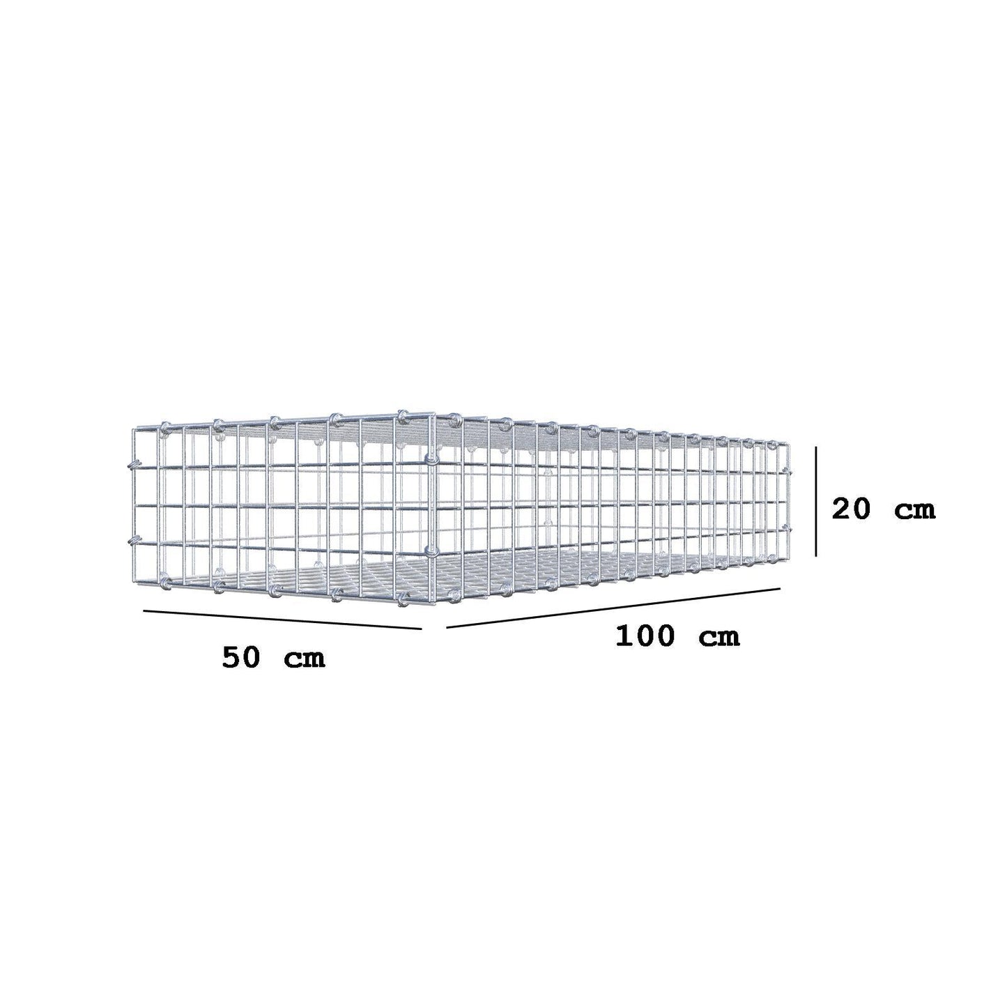 Gabion 100 cm x 20 cm x 50 cm (L x H x D), maskestørrelse 5 x 5 cm, spiralring