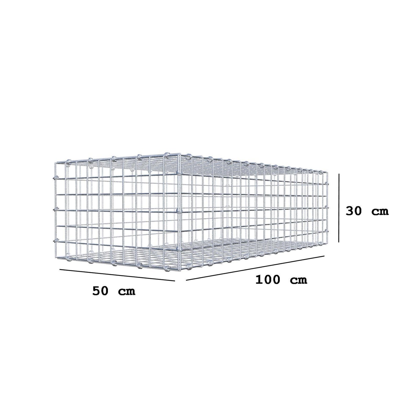 Gabion 100 cm x 30 cm x 50 cm (L x H x D), maskestørrelse 5 x 5 cm, spiralring