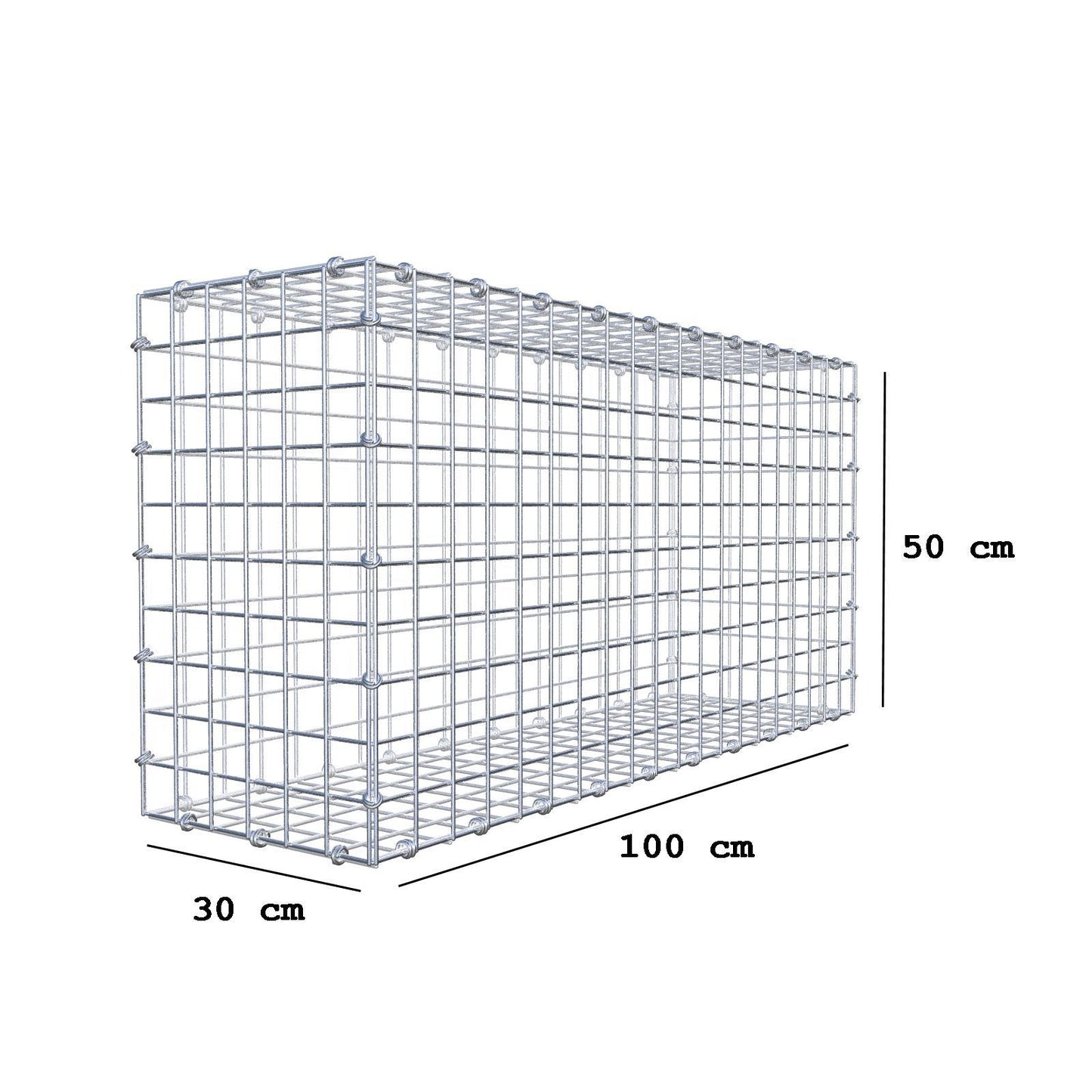 Gabion 100 cm x 50 cm x 30 cm (L x H x D), maskestørrelse 5 x 5 cm, spiralring