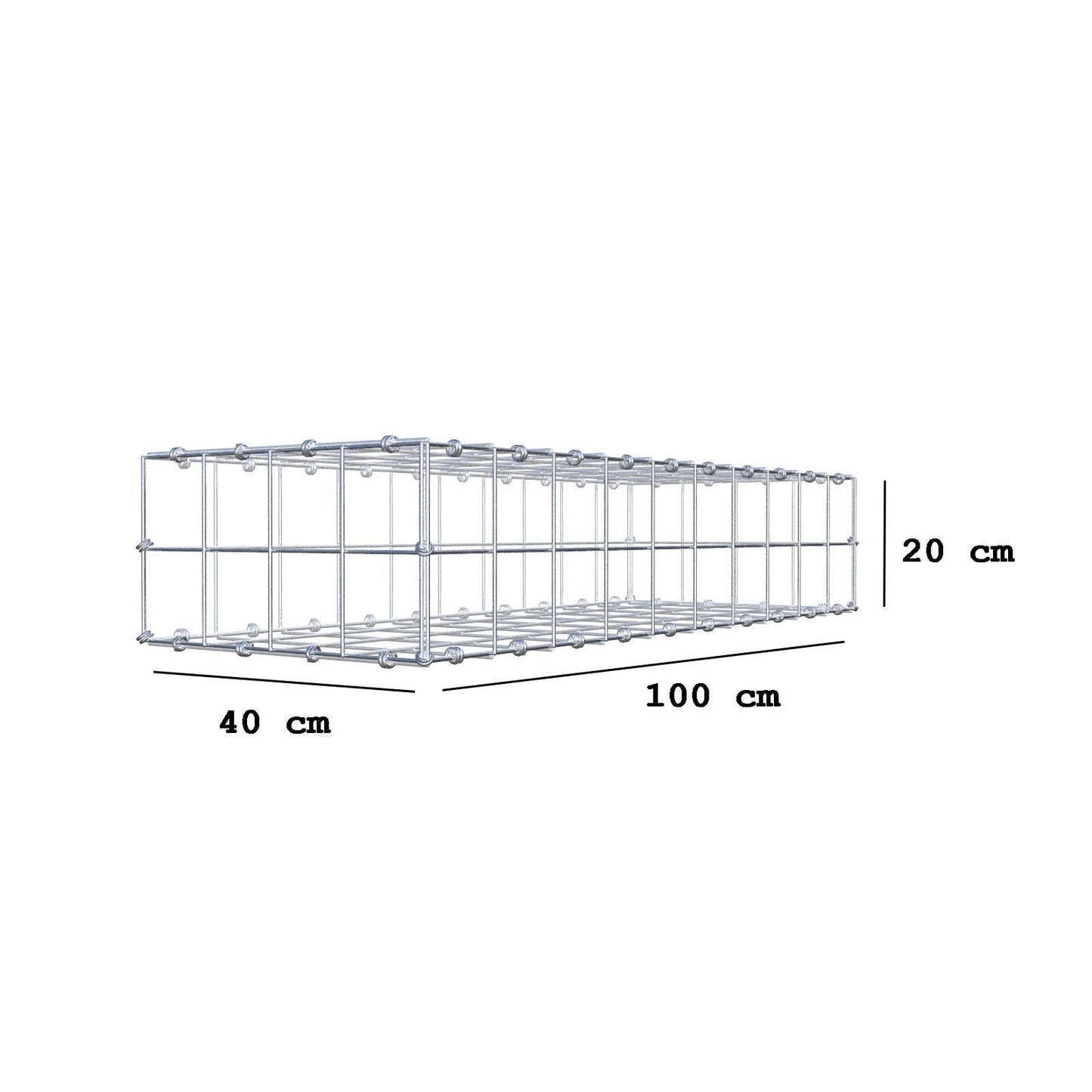 Gabbione 100 cm x 20 cm x 40 cm (L x H x P), maglia 10 x 10 cm, anello a spirale