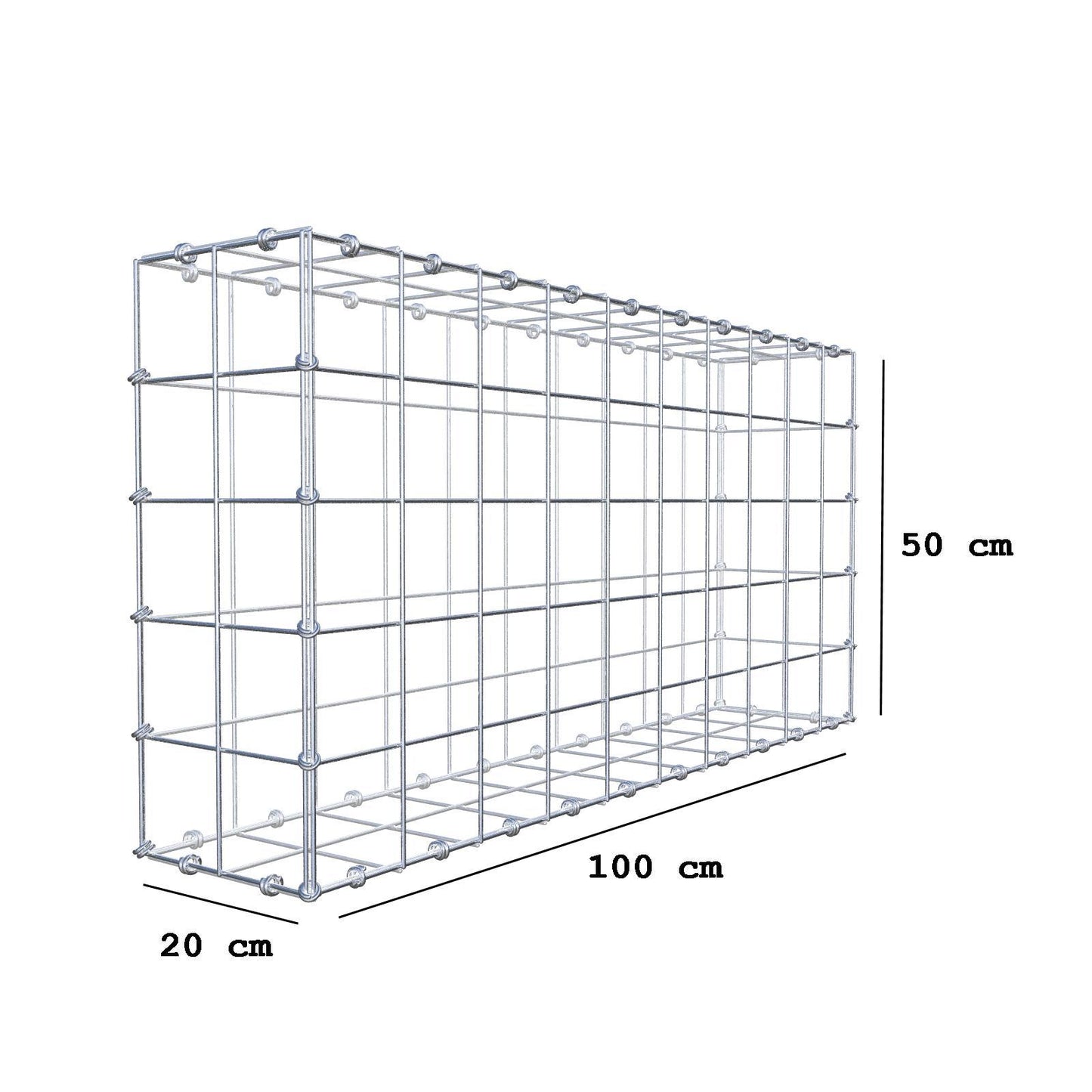 Gabion 100 cm x 50 cm x 20 cm (L x H x P), mailles 10 x 10 cm, anneau en spirale