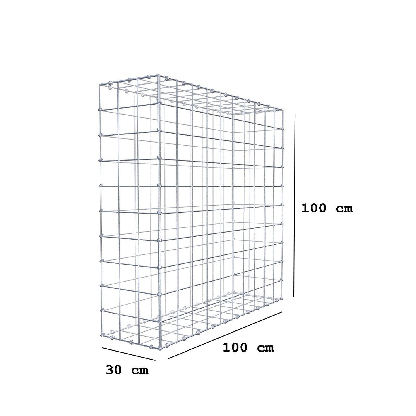 Gabion 100 cm x 100 cm x 30 cm (L x H x P), mailles 10 x 10 cm, anneau en spirale