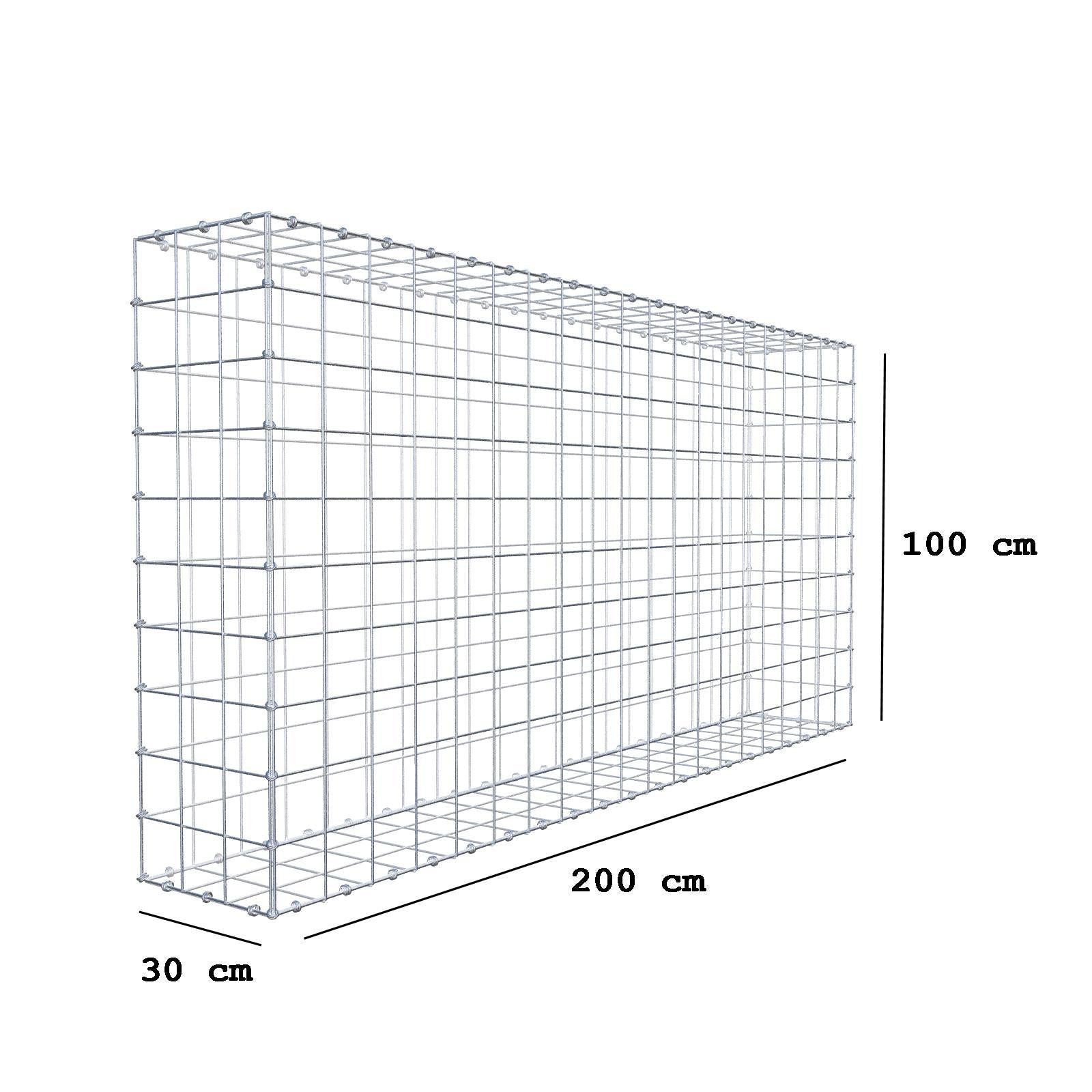 Gabion 200 cm x 100 cm x 30 cm (L x H x D), maskstorlek 10 x 10 cm, spiralring