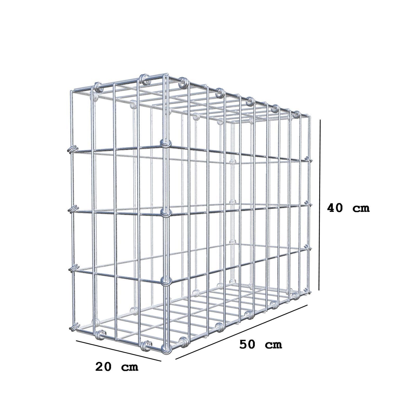Gabion 50 cm x 40 cm x 20 cm (L x H x D), maskstorlek 5 x 10 cm, spiralring