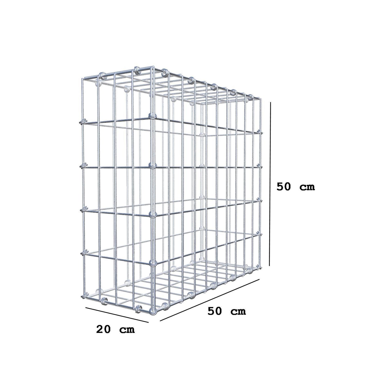 Gabion 50 cm x 50 cm x 20 cm (L x H x D), maskstorlek 5 x 10 cm, spiralring