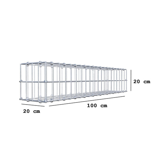 Gabion 100 cm x 20 cm x 20 cm (L x H x D), maskestørrelse 5 x 10 cm, spiralring