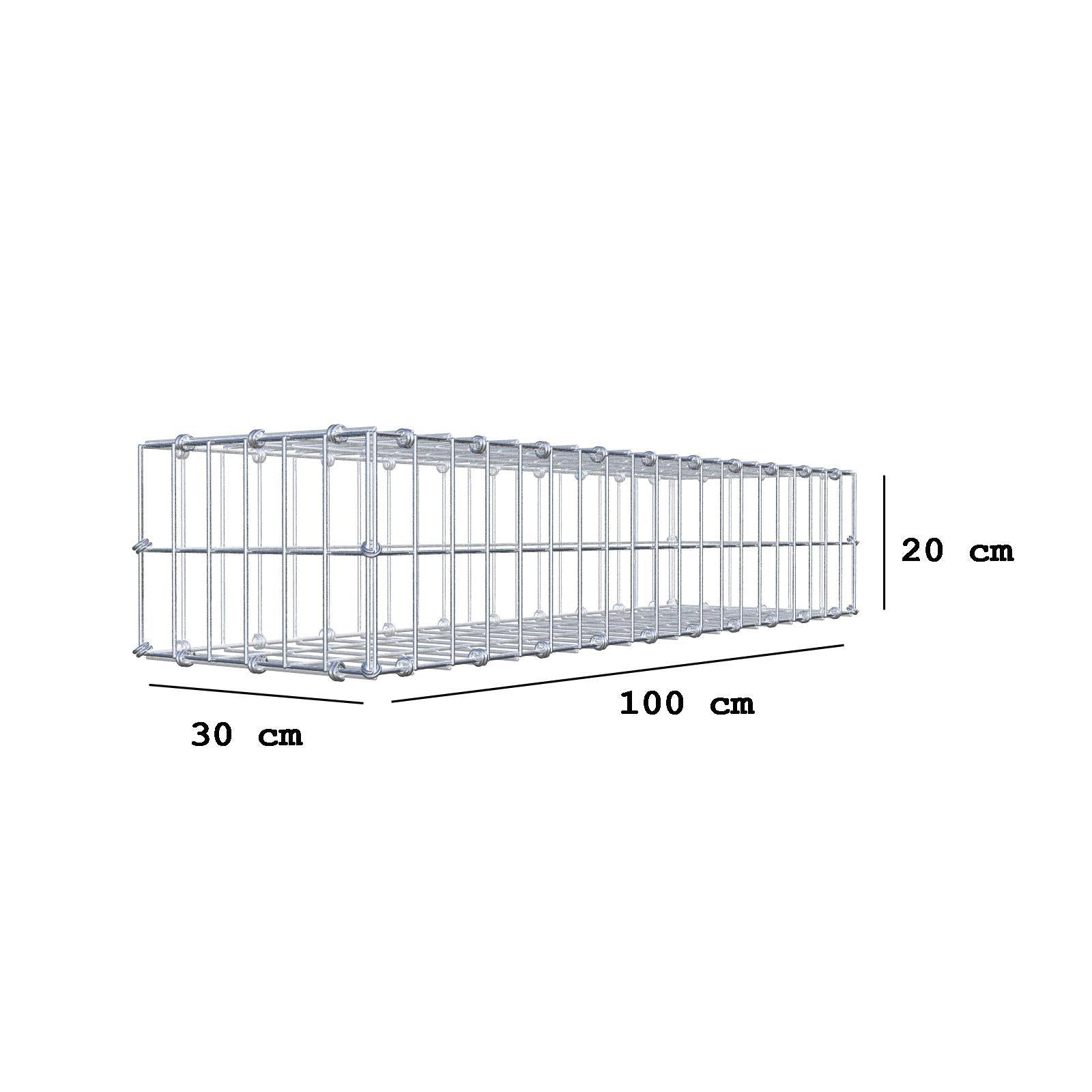 Gabione 100 cm x 20 cm x 30 cm (L x H x T), Maschenweite 5 x 10 cm, Spiralring