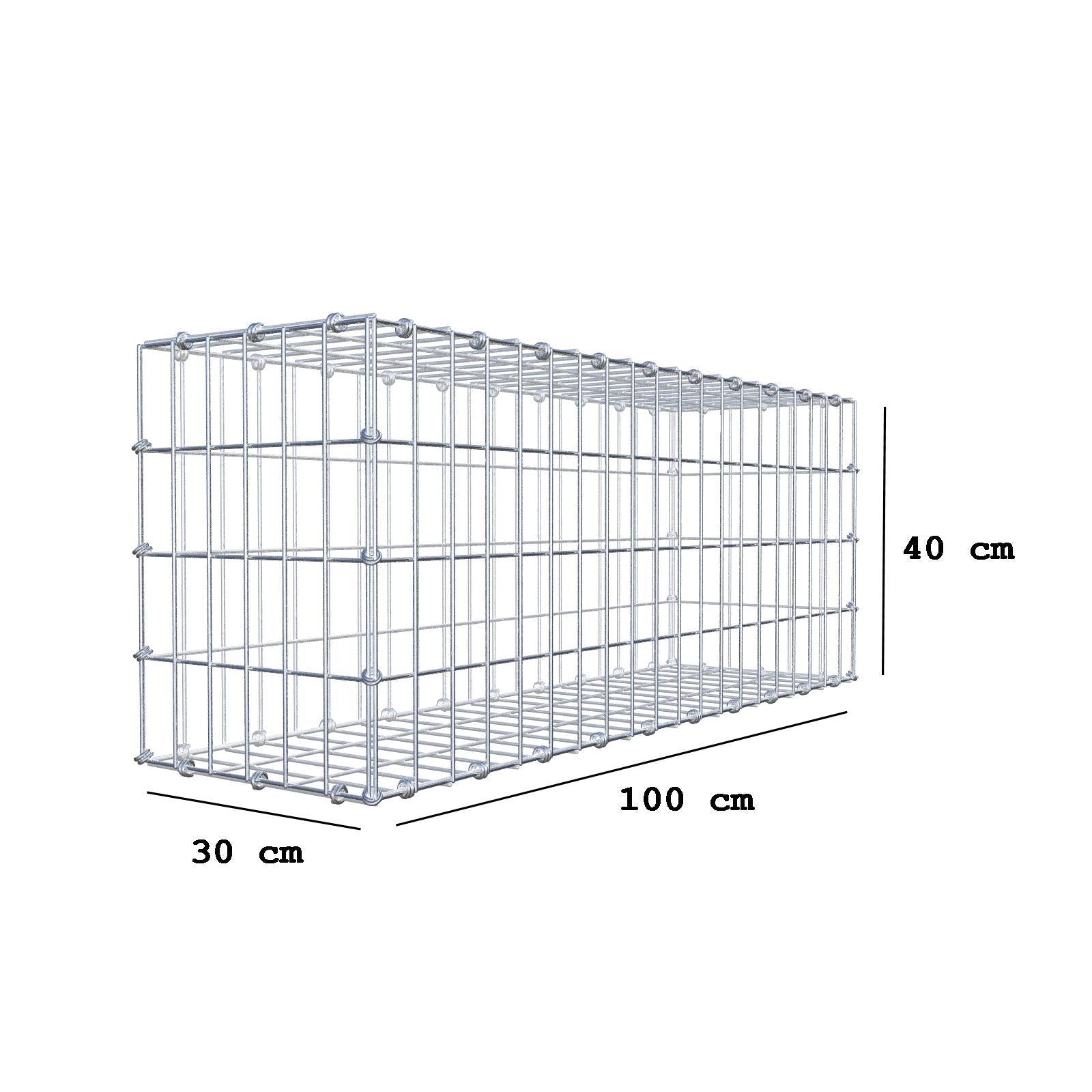 Gabion 100 cm x 40 cm x 30 cm (L x H x D), maskestørrelse 5 x 10 cm, spiralring