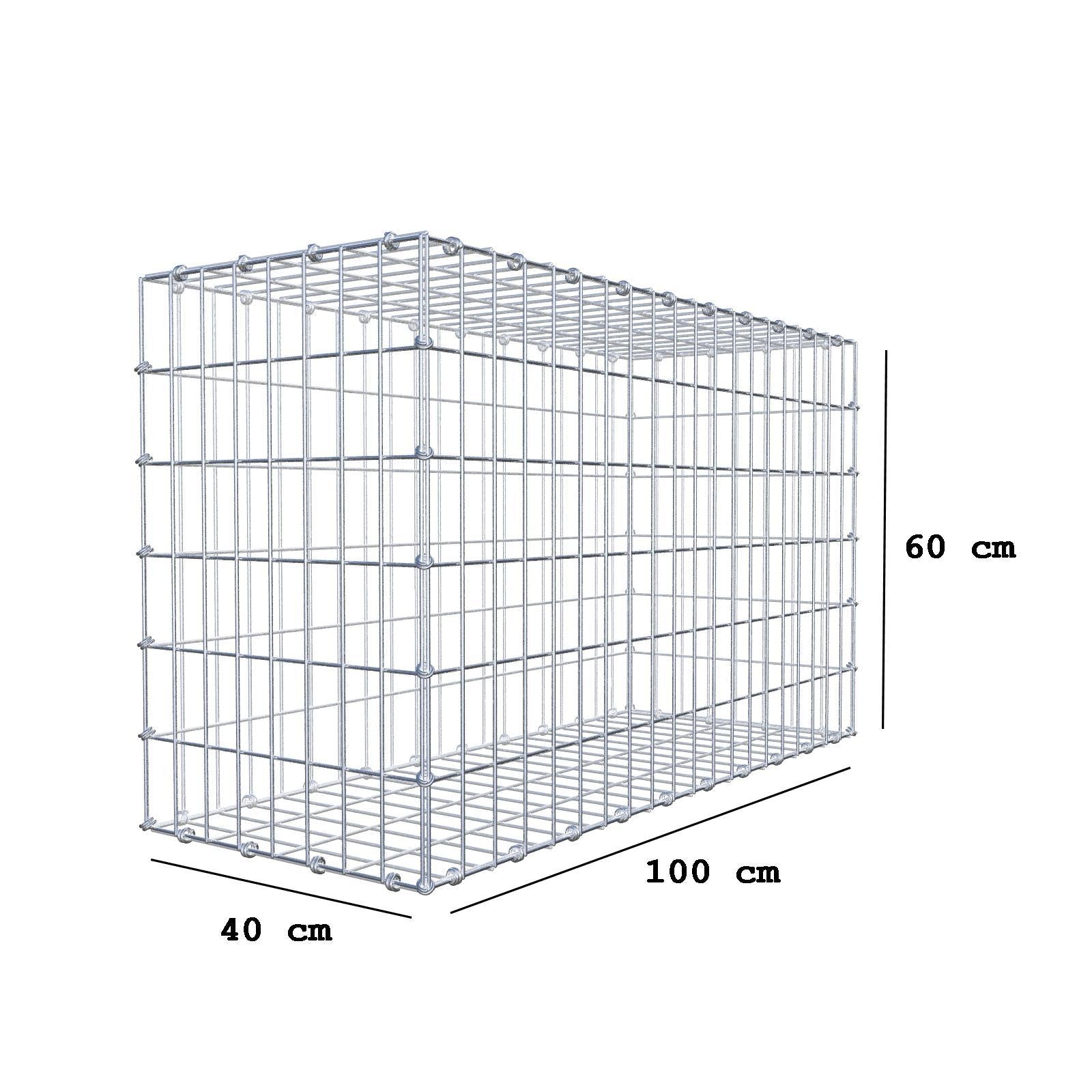 Gabion 100 cm x 60 cm x 40 cm (L x H x D), maskestørrelse 5 x 10 cm, spiralring